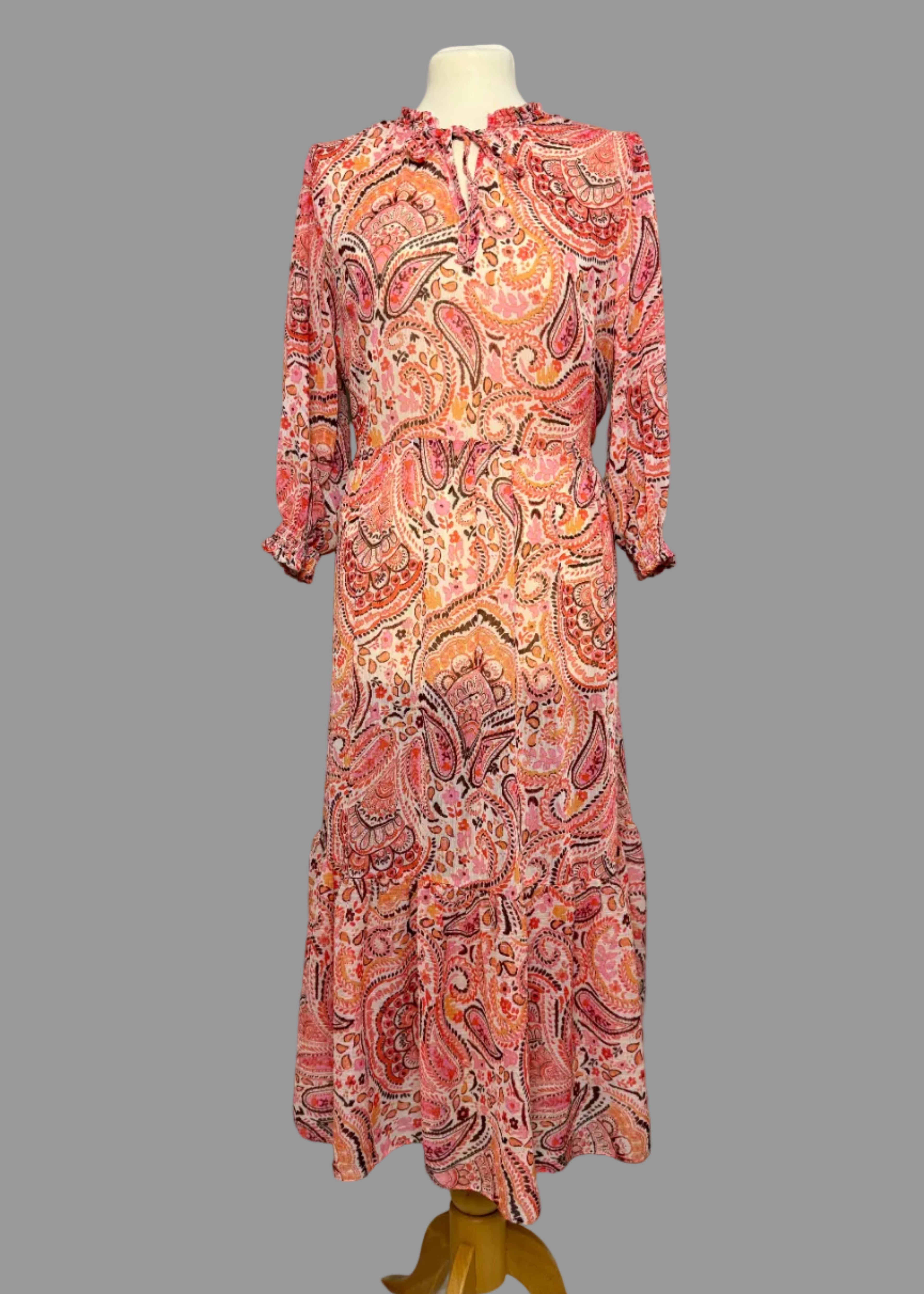 Nutmeg Paisley Print Midi Dress UK12 Pink Orange Boho Floaty Sheer