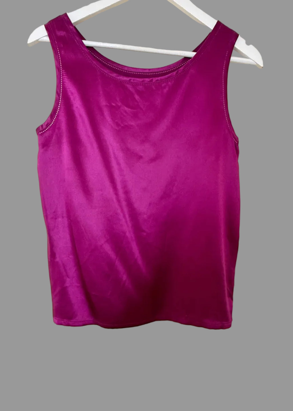 Vintage Pure Silk Satin Vest Top UK12 Fuchsia Pink Sleeveless