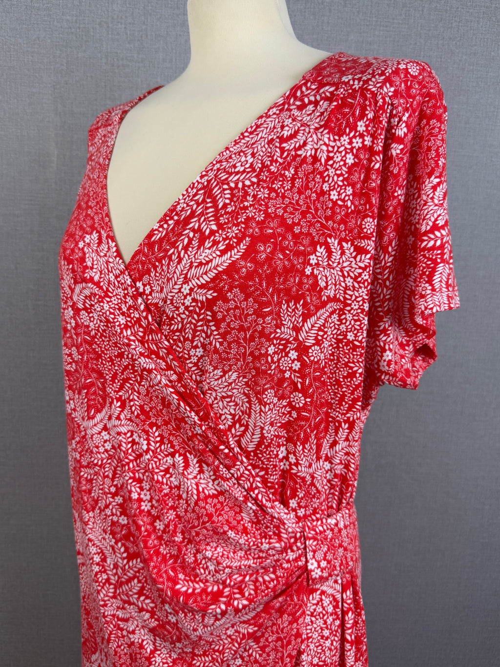 Joe Browns Red White Floral Wrap Jersey Midi Dress UK 18