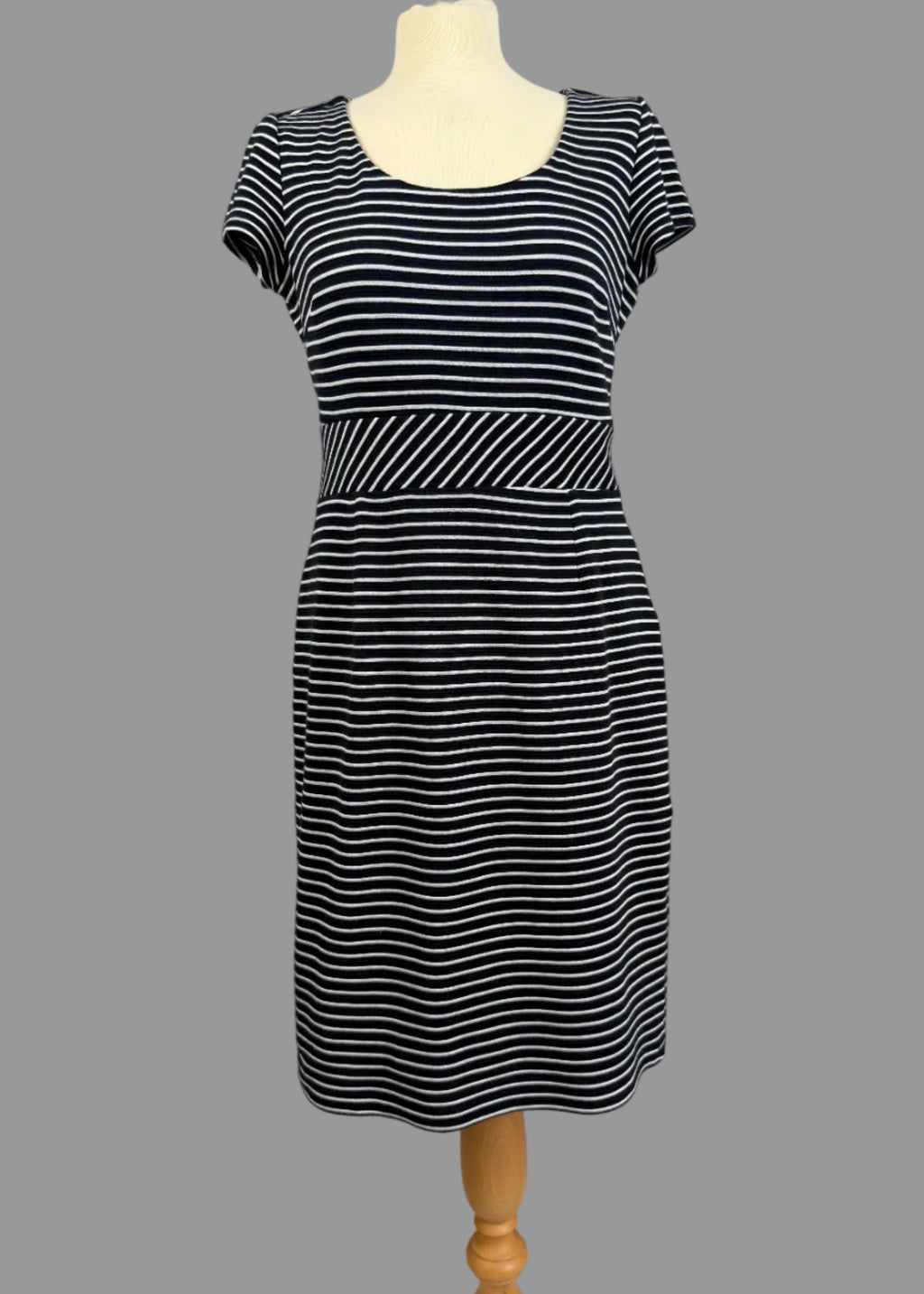 Monsoon Black White Stripe Stretch Jersey Dress UK 12 - Preloved