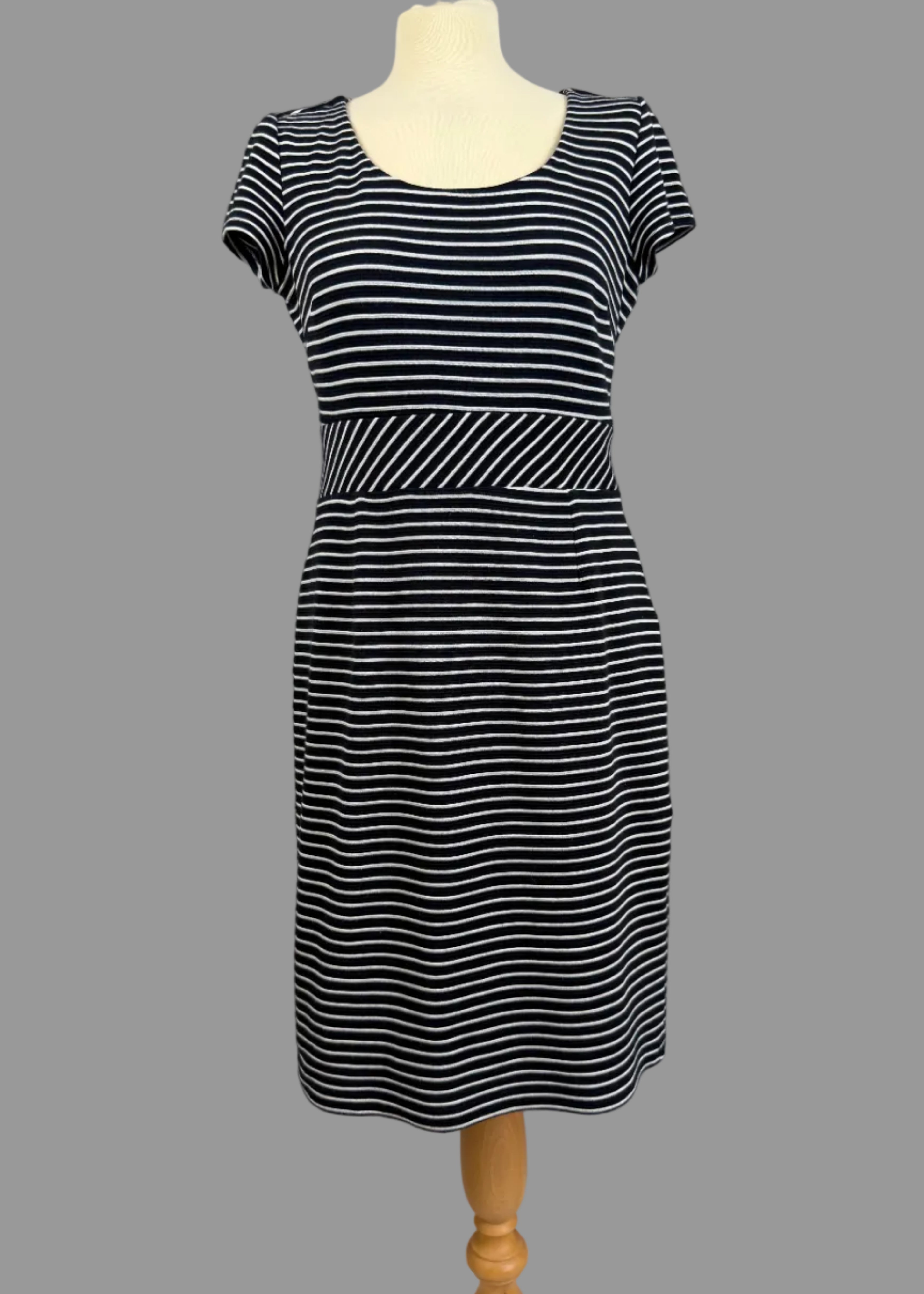 Monsoon Black White Stripe Stretch Jersey Dress UK 12 - Preloved