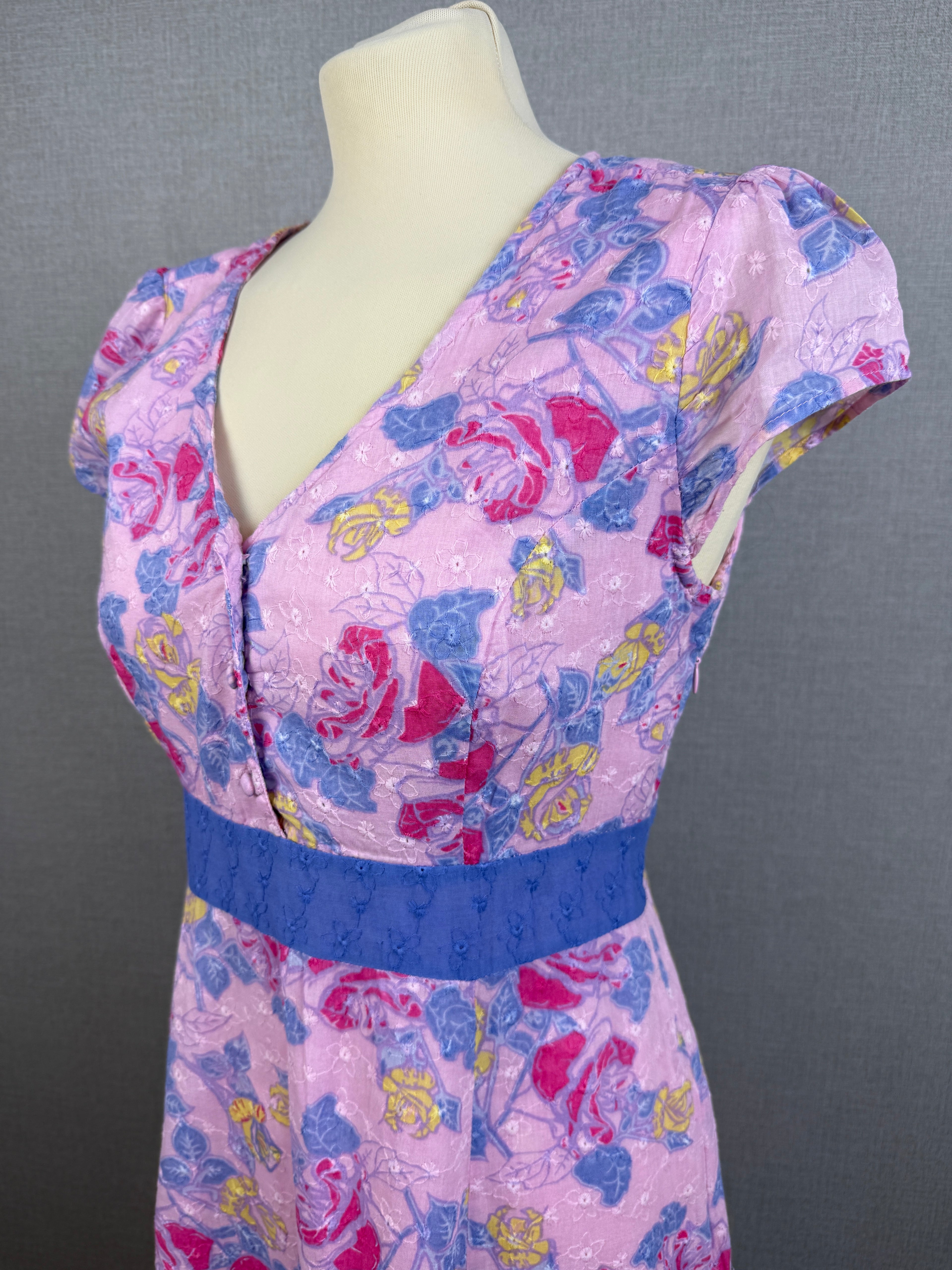 Store Twenty One Pink Floral Cotton Midi Tea Dress UK 12