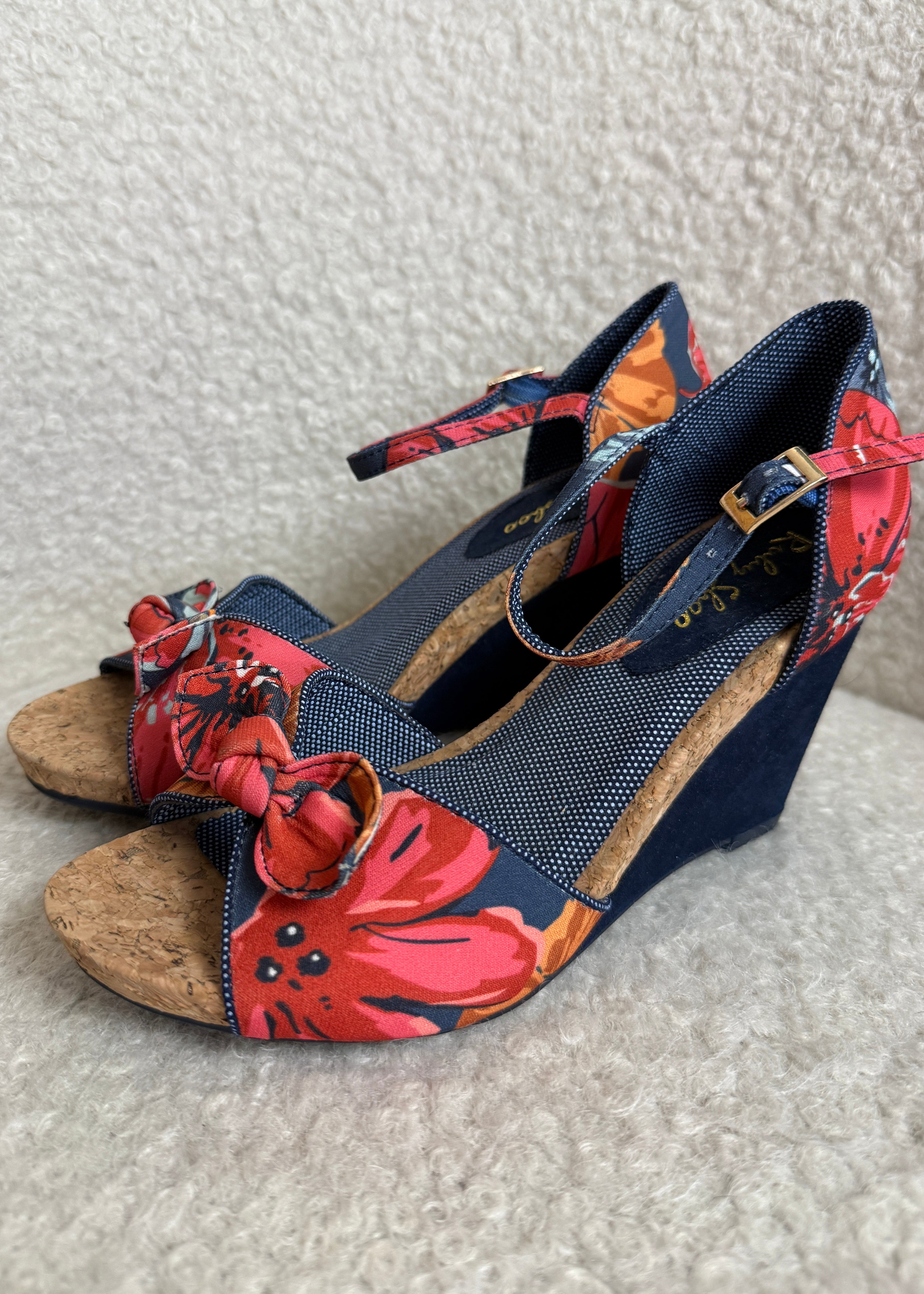 Ruby Shoo Floral Bow Wedge Sandals UK4 EU37 – BNWOB