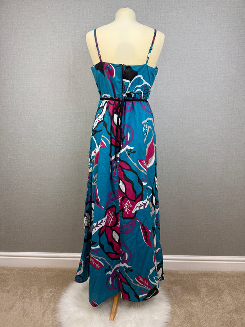 Blue Pink Floral Cotton Maxi Dress UK 12-14 – Pre-Loved
