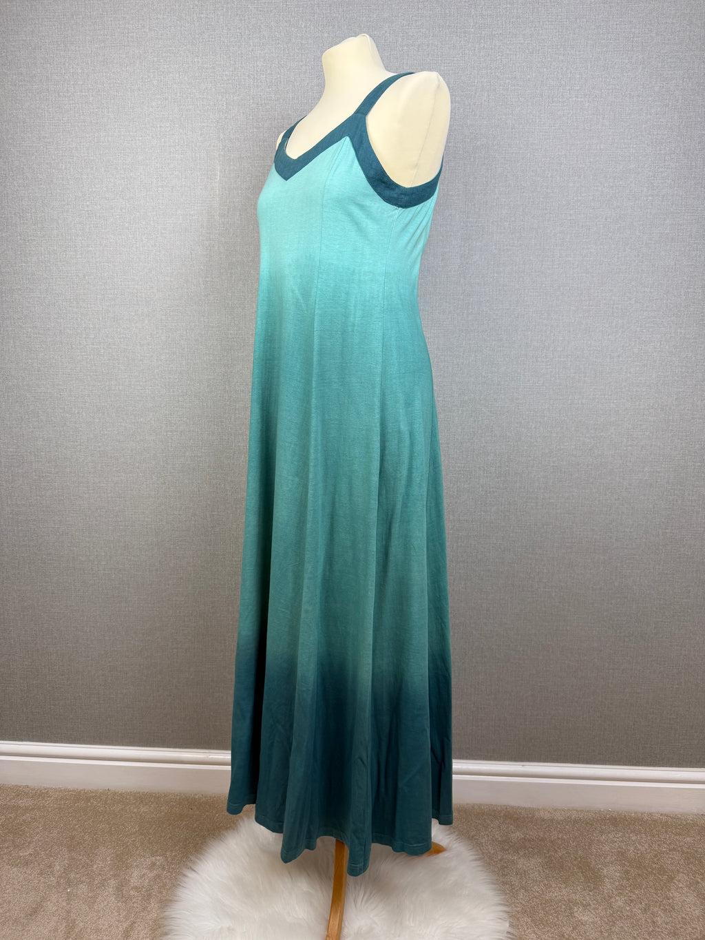 Nomads Organic Cotton Teal Ombre Maxi Dress UK 8-10 Boho Sleeveless