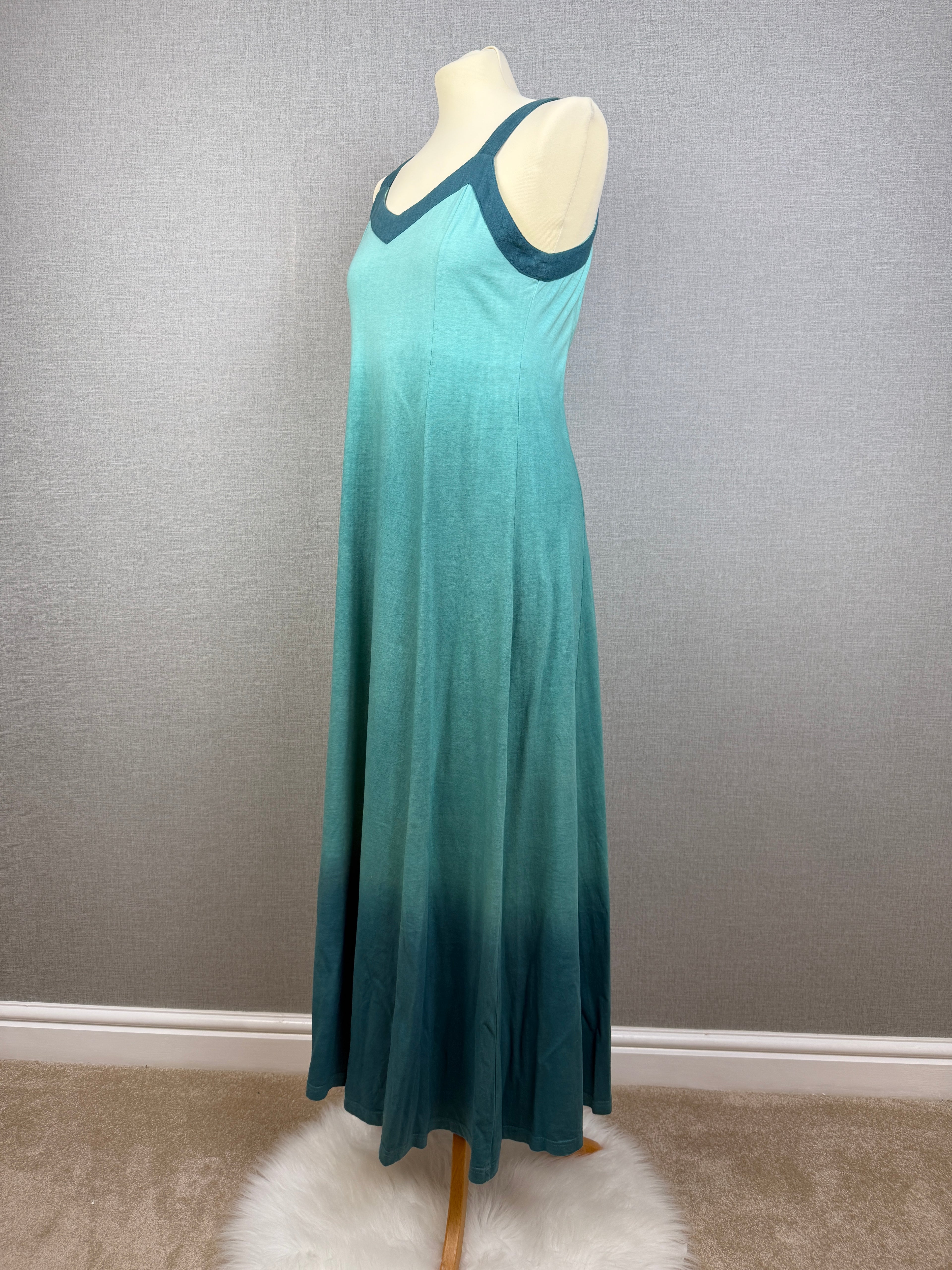 Nomads Organic Cotton Teal Ombre Maxi Dress UK 8-10 Boho Sleeveless