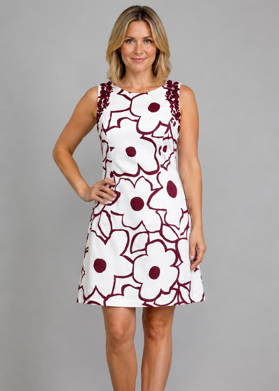 Roman White & Purple Floral Embellished Shift Dress UK 10 – Preloved