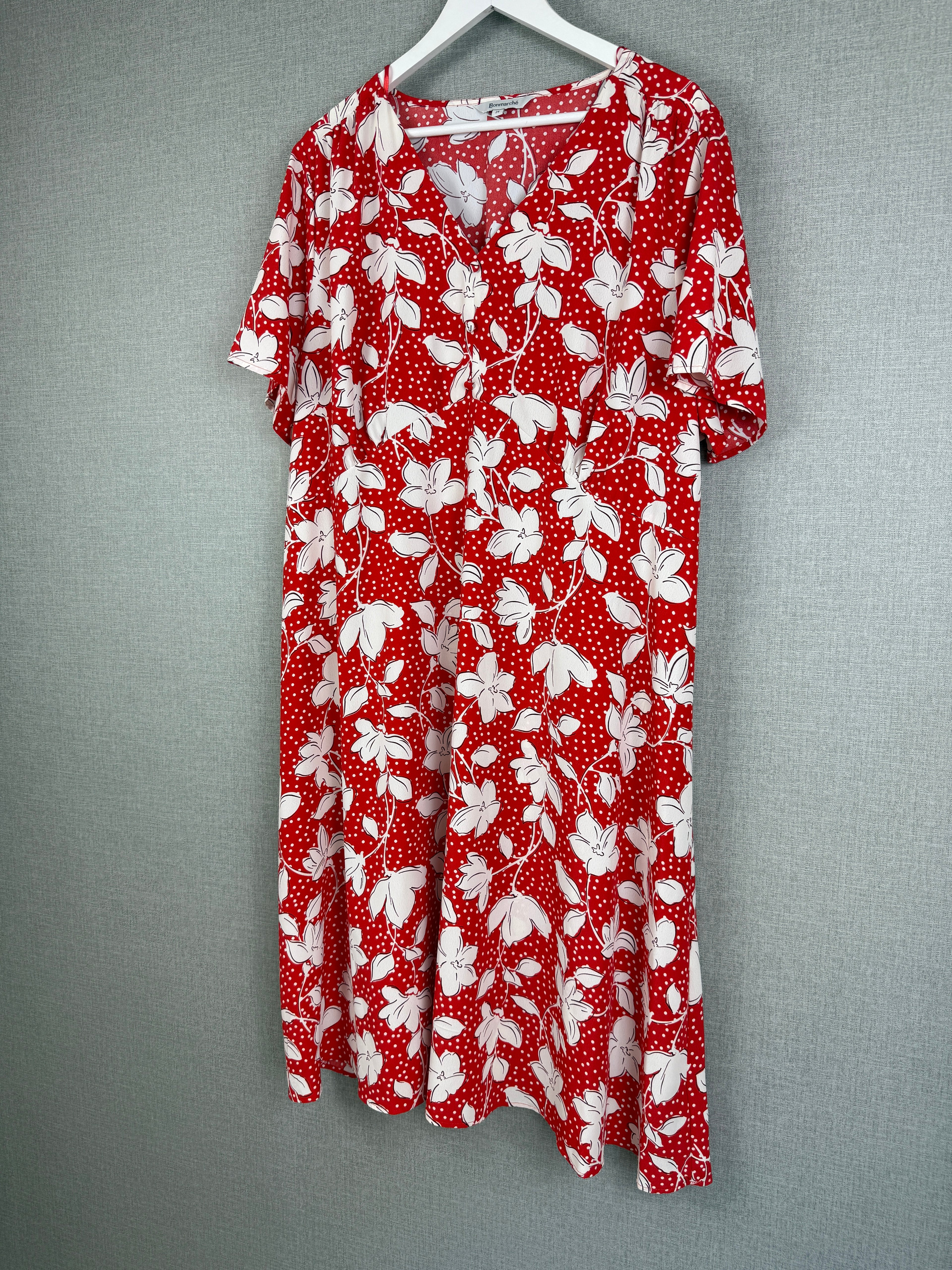 Bonmarché BNWT Red Floral Polka Dot Midi Dress Size 24