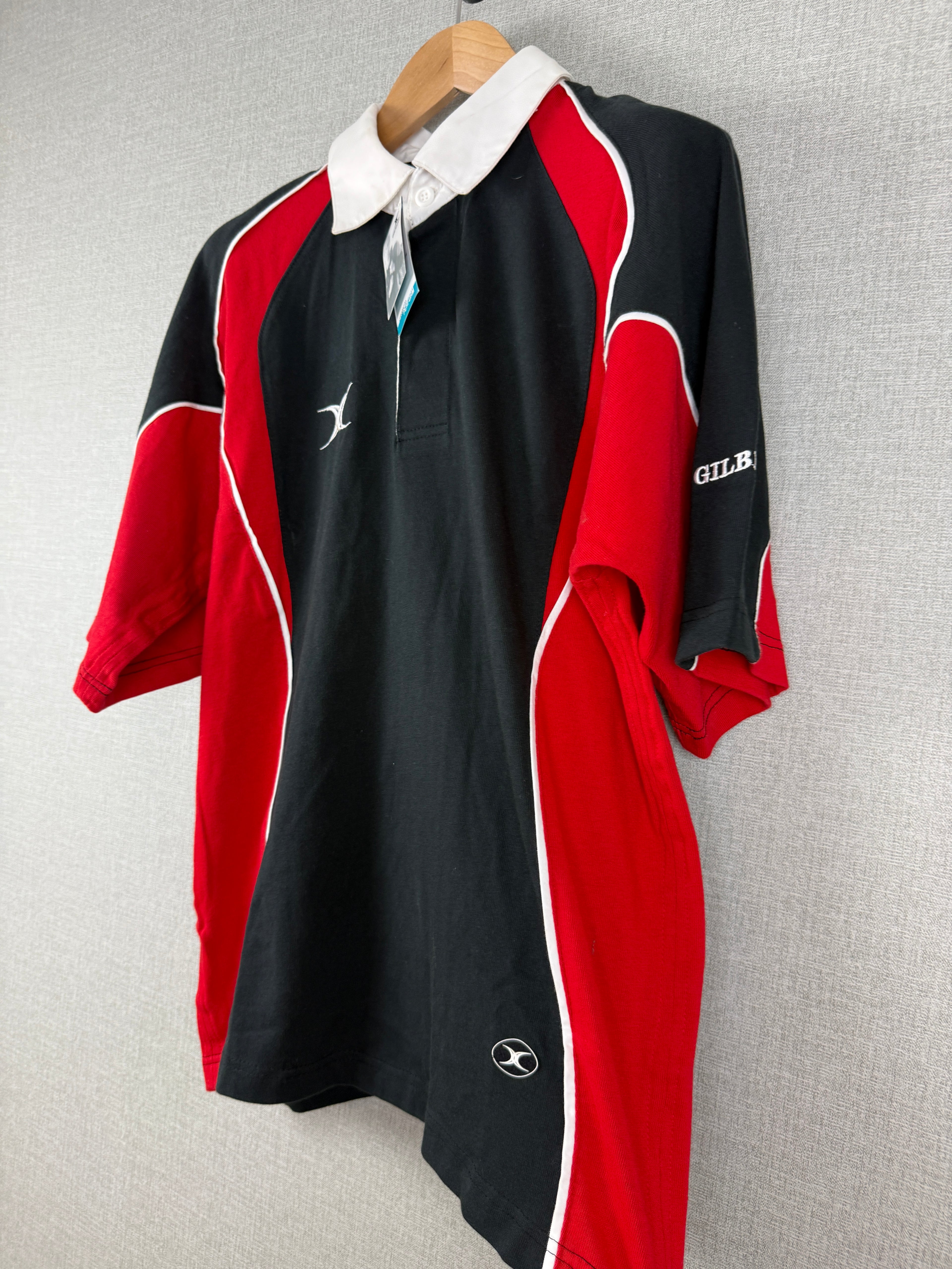 Gilbert Rugby Training Polo Shirt Black Red Size L - BNWT