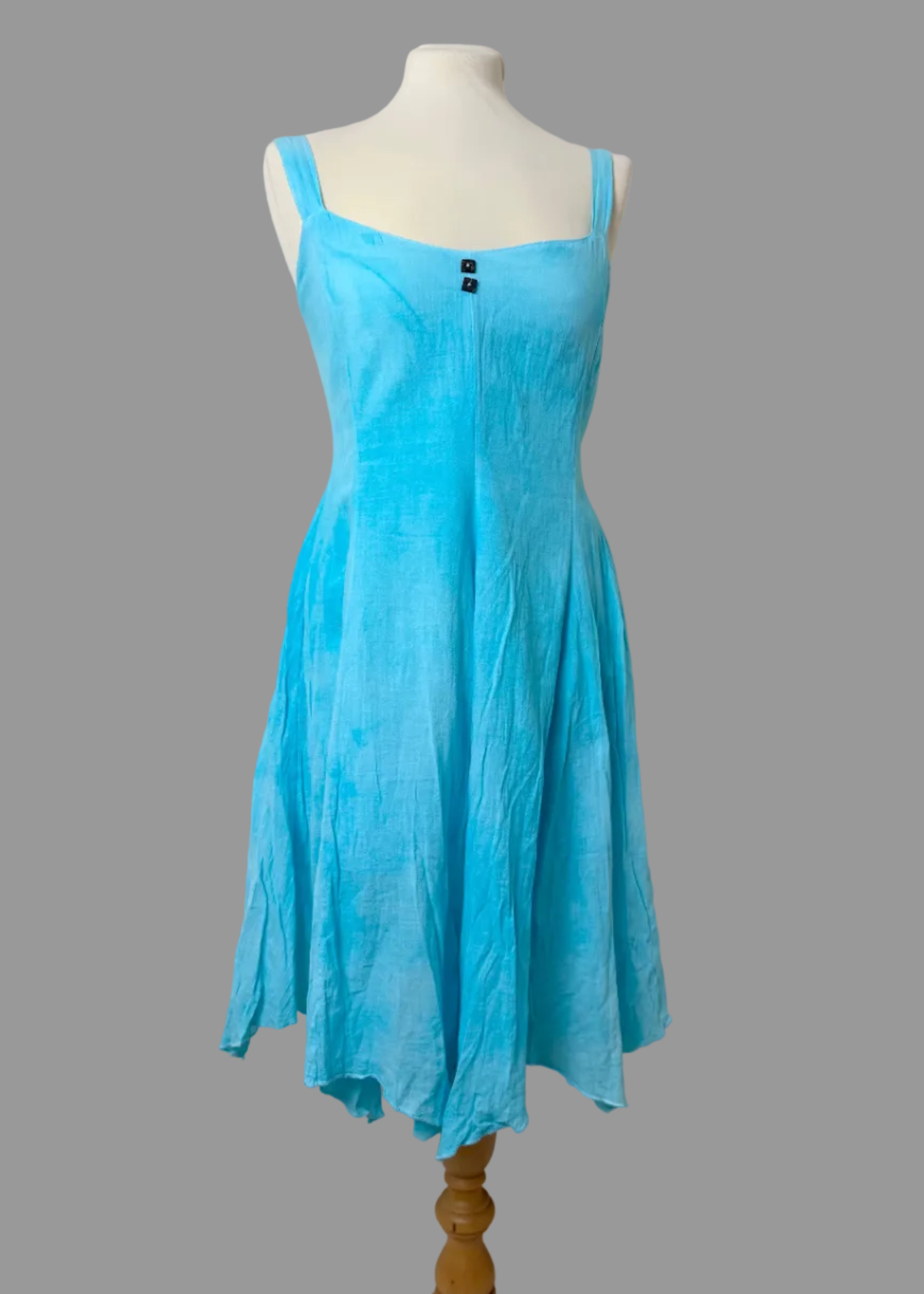 Blanc du Nil Blue Cotton Sundress UK8 Sleeveless Shirred Back Summer Dress