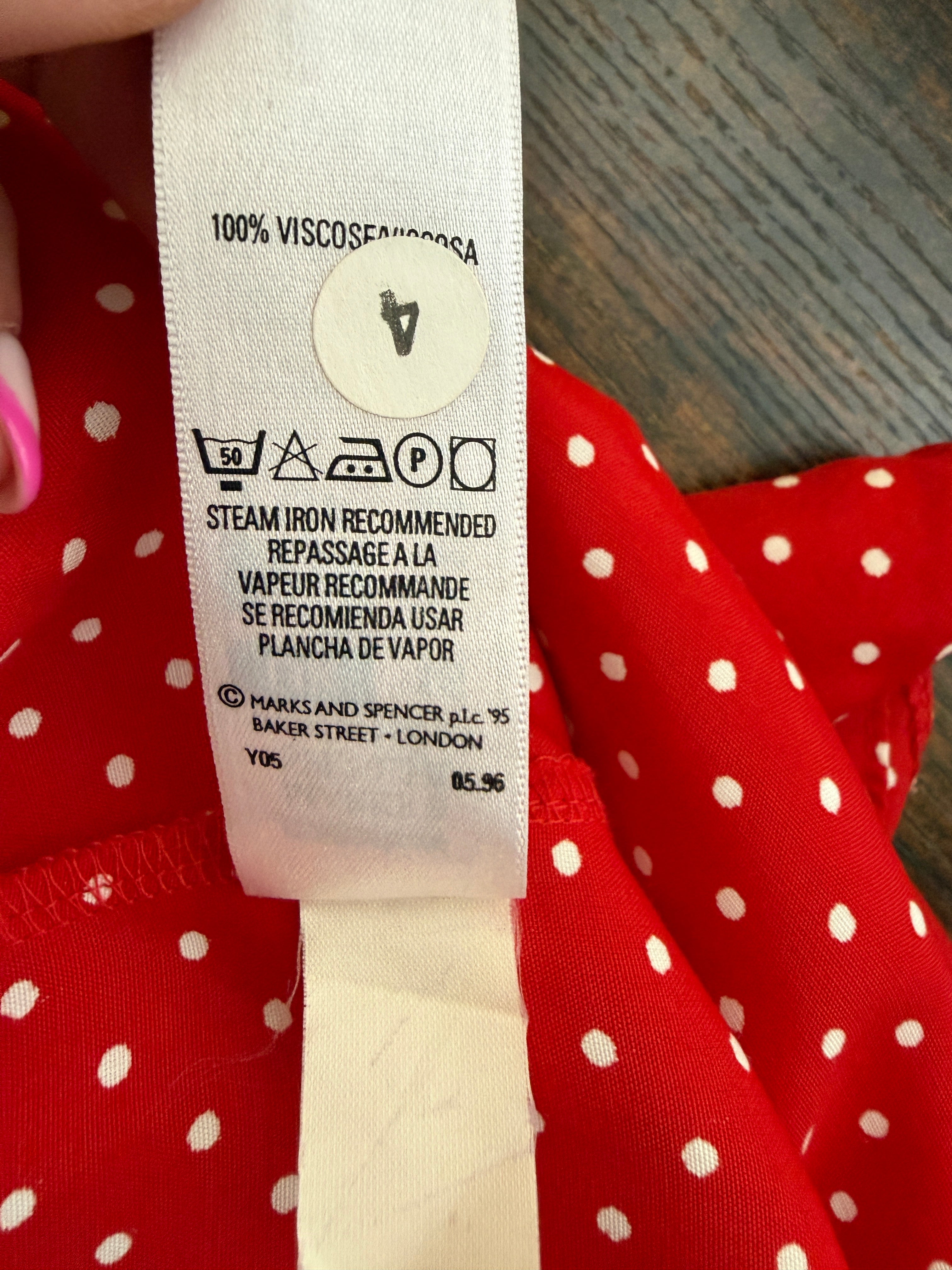 Vintage St Michael Red Polka Dot Slip Dress UK16 90s Made In UK