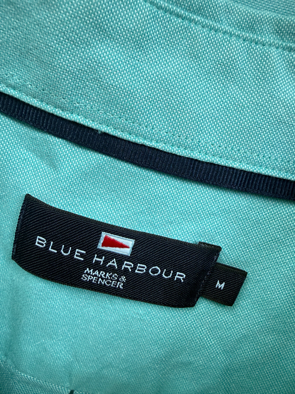 M&S Blue Harbour Aqua Oxford Cotton Short Sleeve Shirt Medium