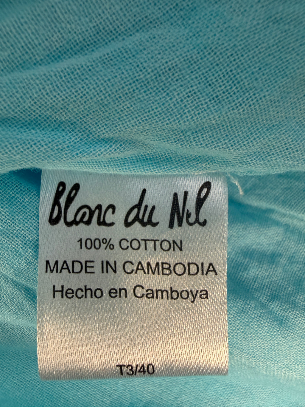 Blanc du Nil Blue Cotton Sundress UK8 Sleeveless Shirred Back Summer Dress