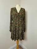 Apricot Green Ditsy Floral Smock Dress UK16 Long Sleeve Boho