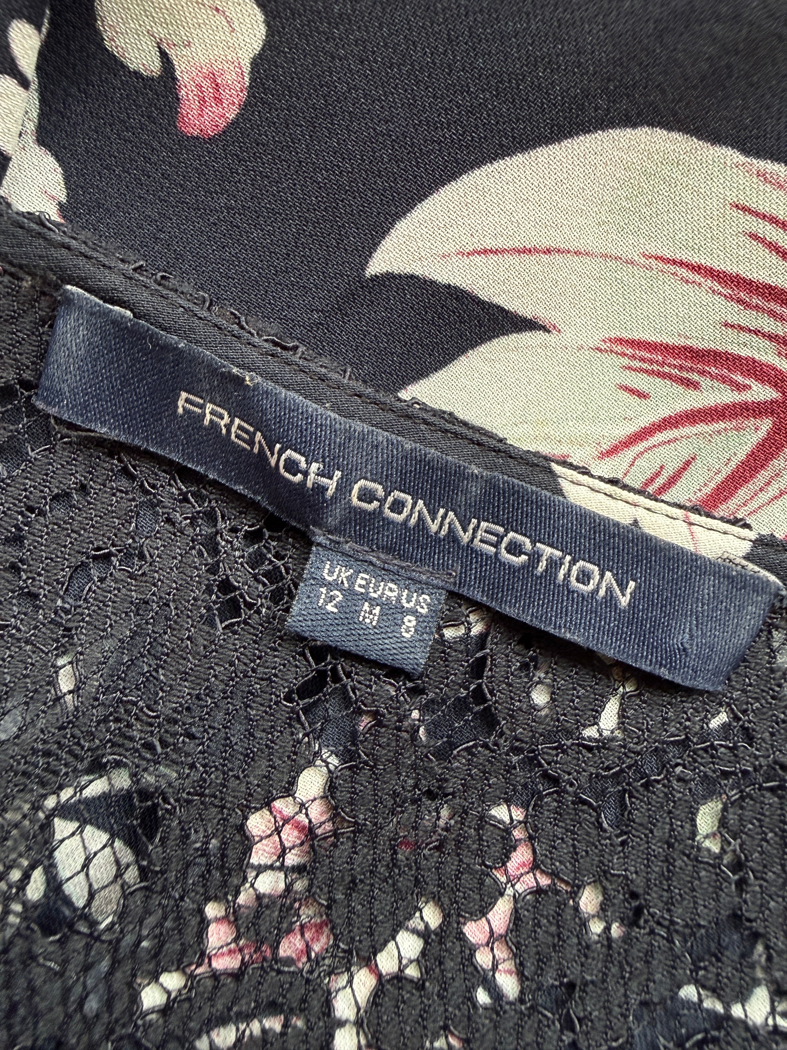 French Connection Black Floral Lace Skater Dress Size 12 – Preloved