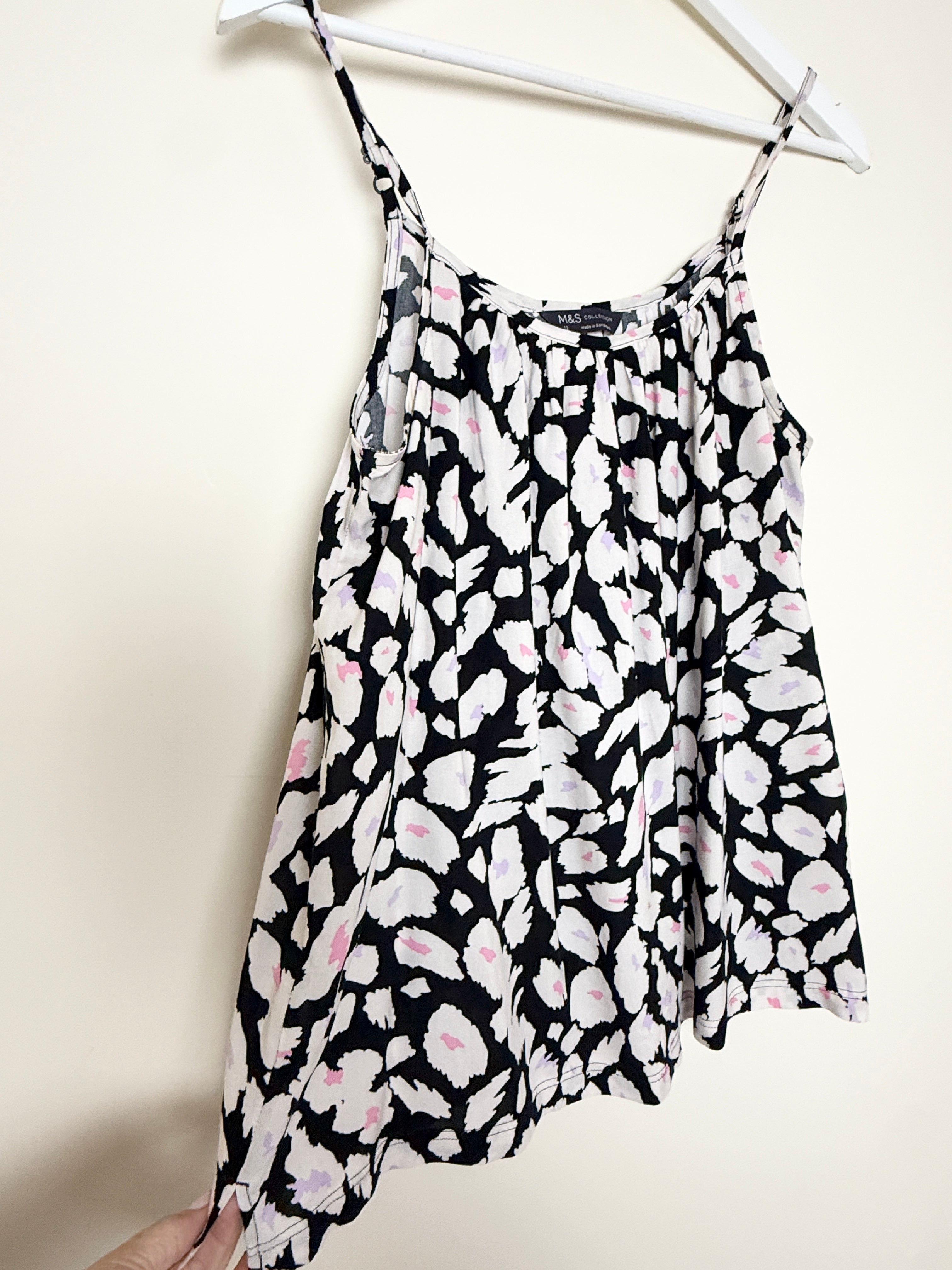 M&S Collection Animal Print Cami Top UK12 Black White Pink
