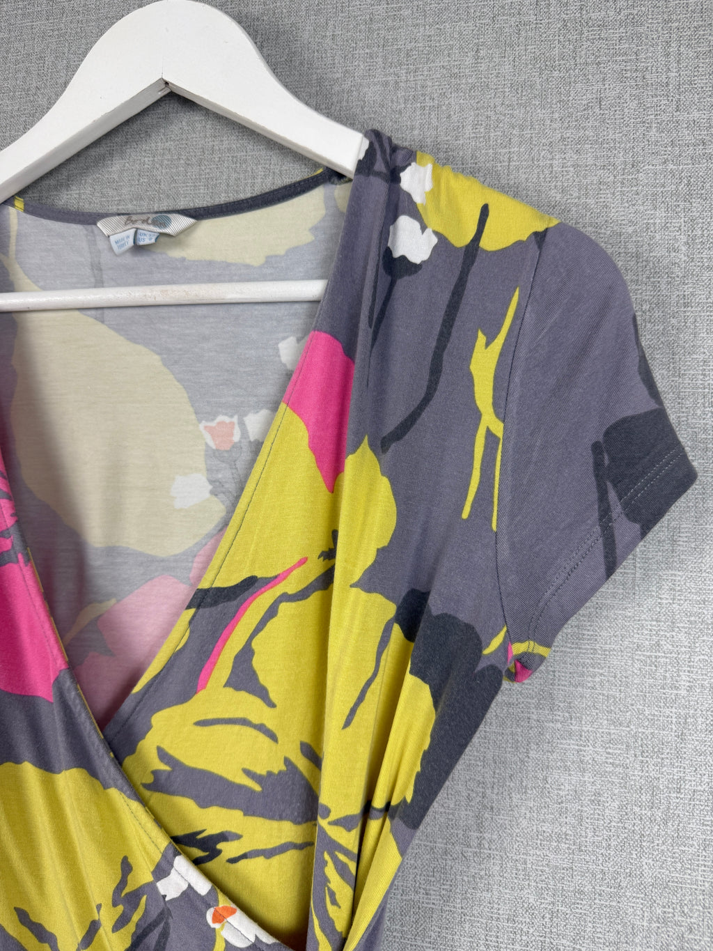 Boden Grey Floral Wrap Top UK 12 – Preloved