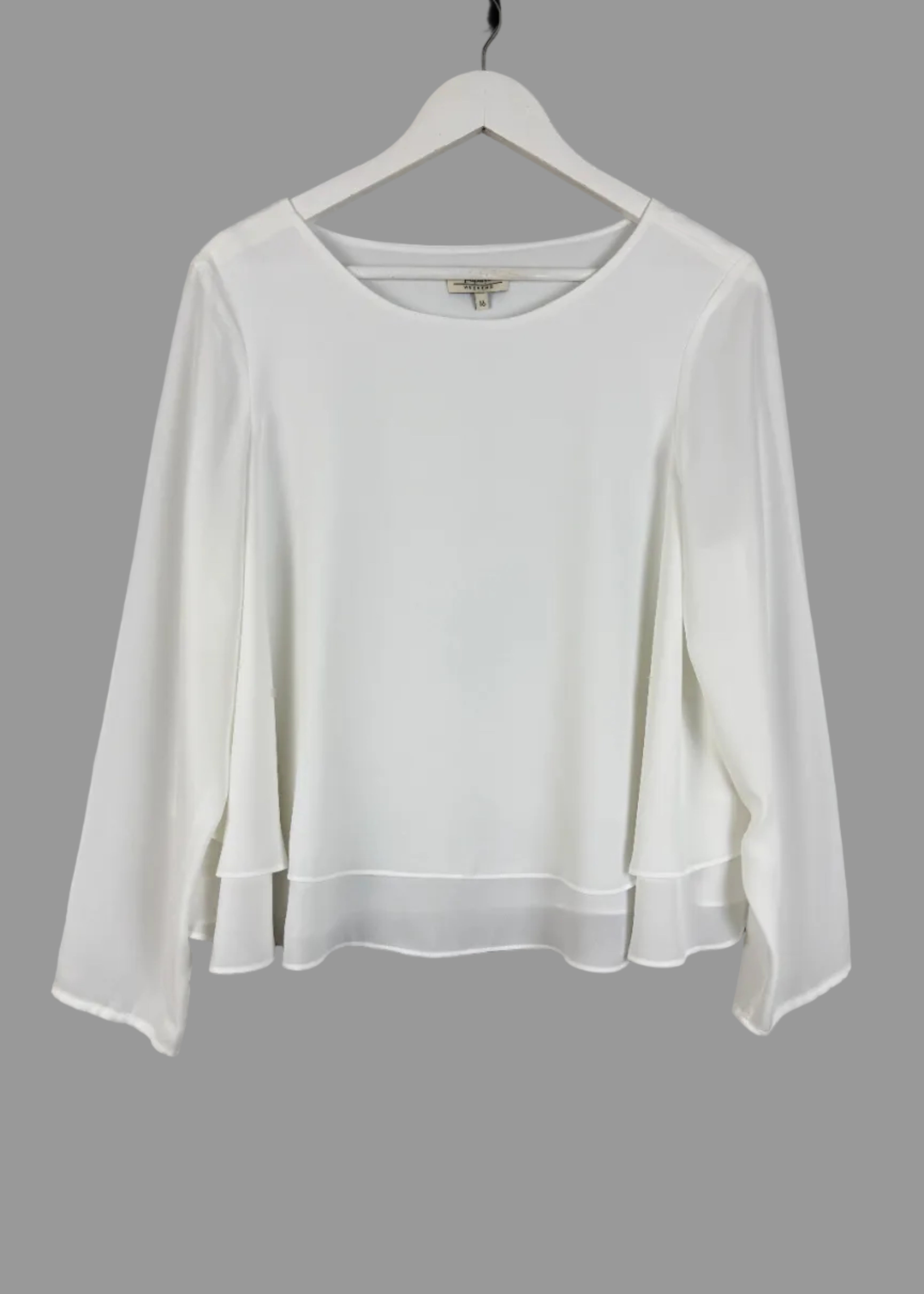 Papaya Weekend White Layered Bell Sleeve Blouse UK 16 – Preloved