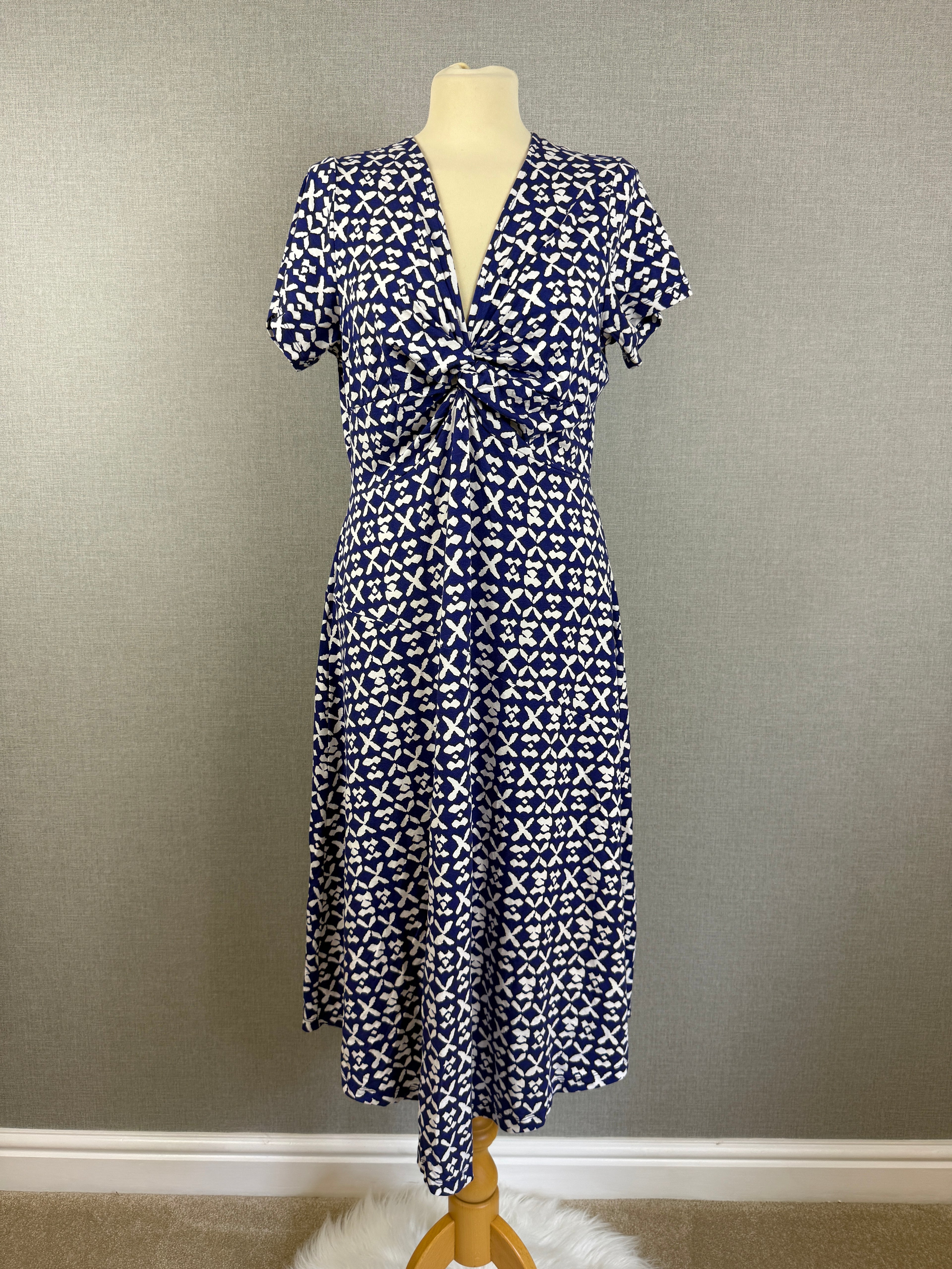 Joe Browns Blue & White Twist Front Midi Dress UK 16 – BNWT