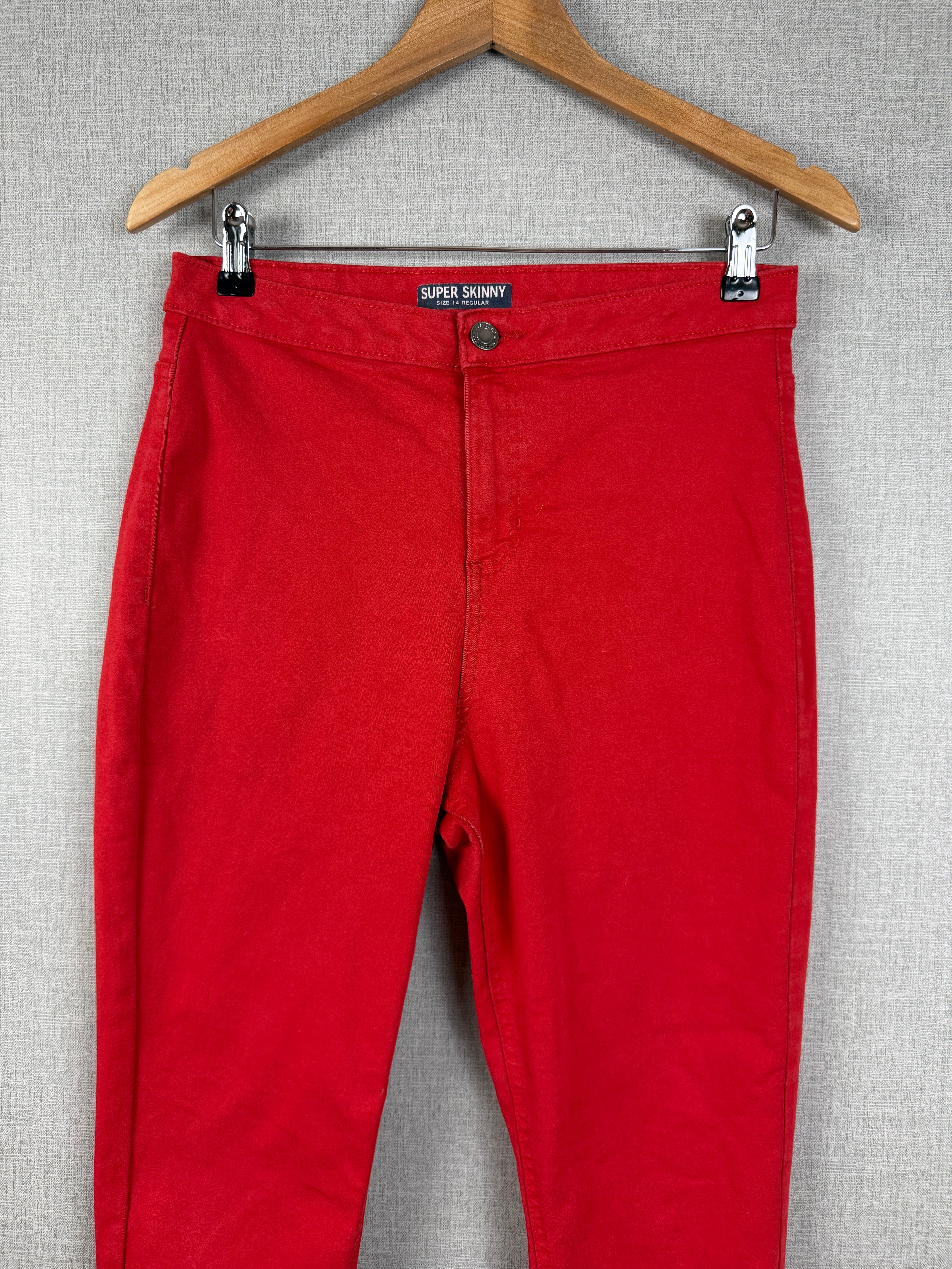 M&S Super Skinny Bright Red Stretch Jeans UK 14 Regular - Preloved