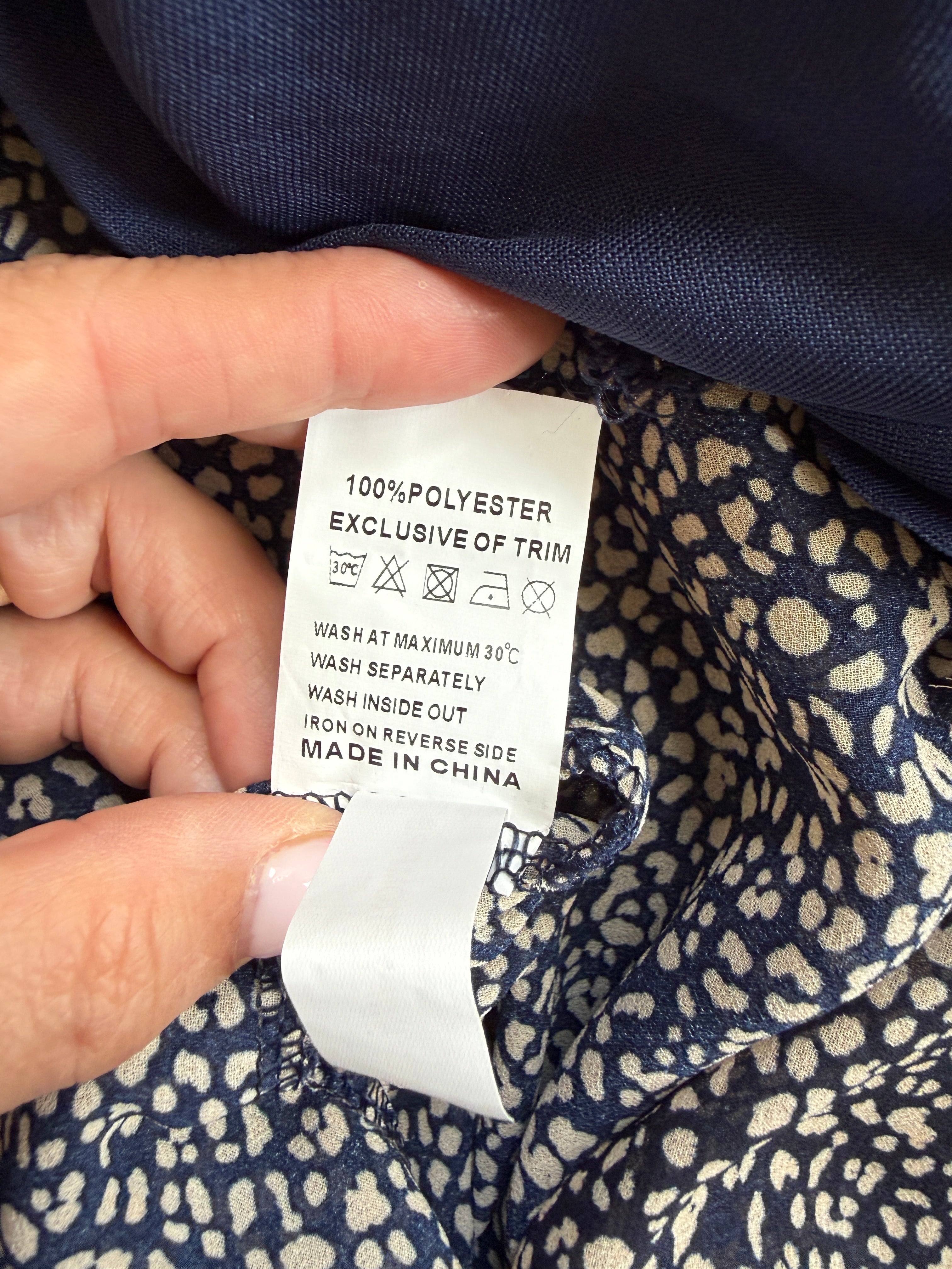 QED London Navy Cream Animal Print Tiered Maxi Dress UK 12