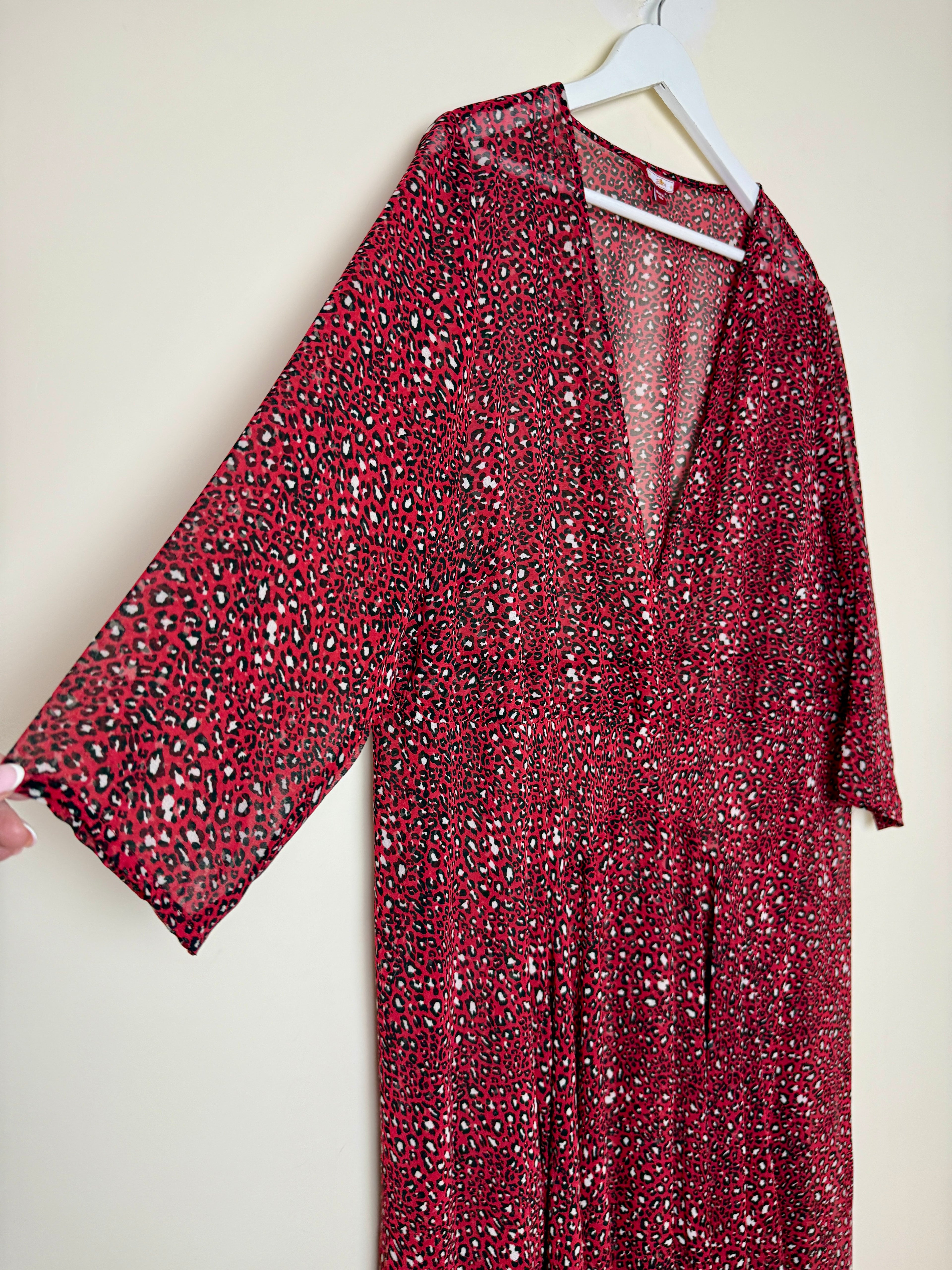 Joe Browns Red Leopard Print Sheer Maxi Cover Up Dress UK 26