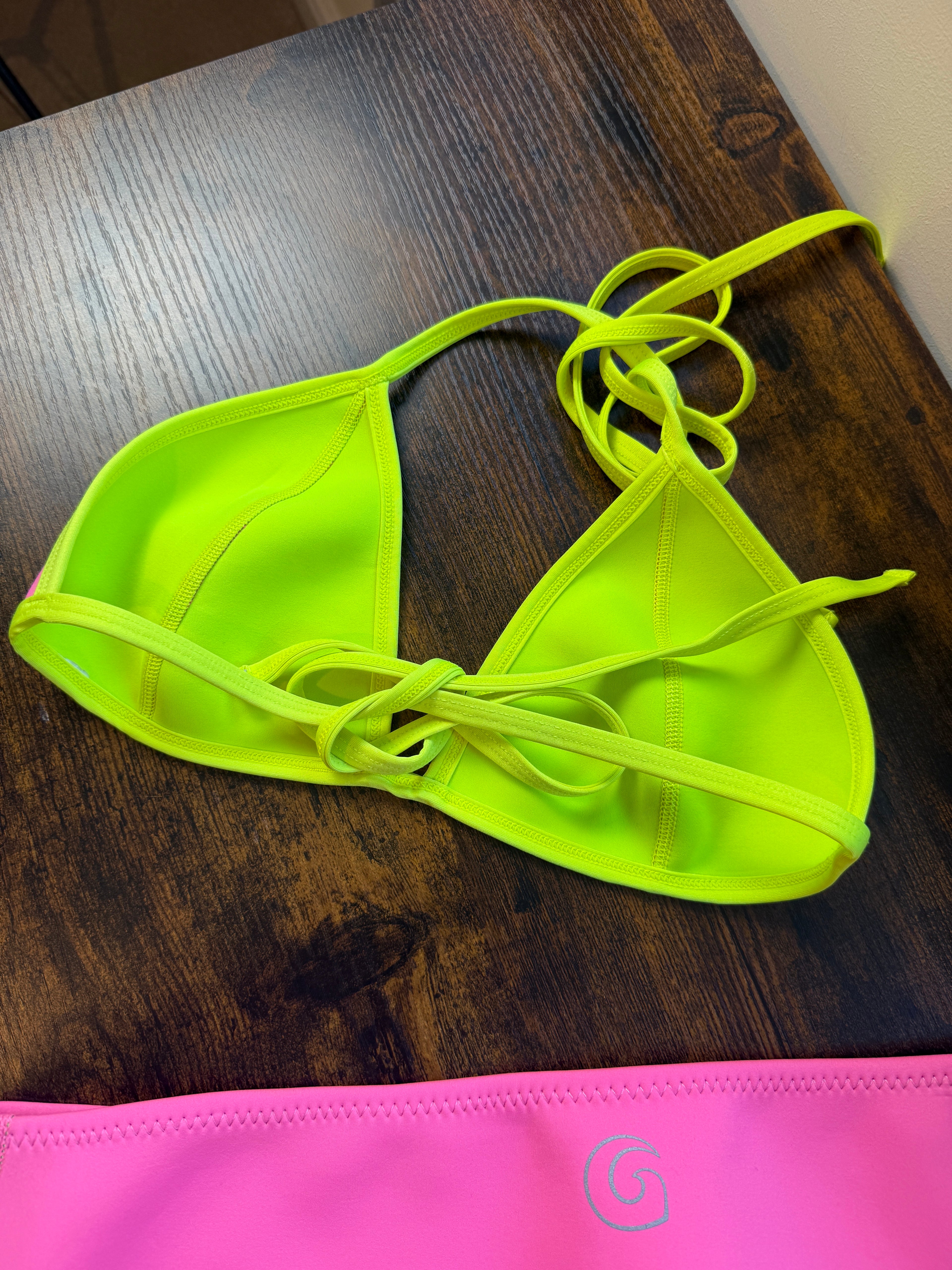 GlideSoul Neon Pink Lime Green Neoprene Style Bikini Set Size S