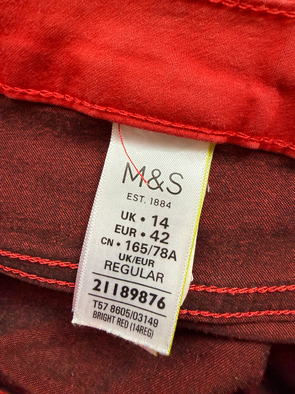 M&S Super Skinny Bright Red Stretch Jeans UK 14 Regular - Preloved