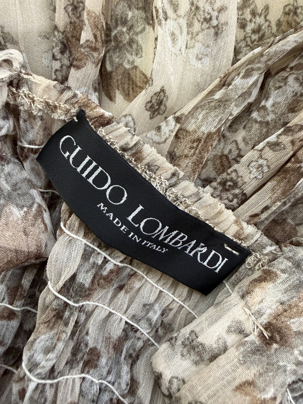 Guido Lombardi Grey Blue Floral Pleated Maxi Dress UK10 Made In Italy Boho