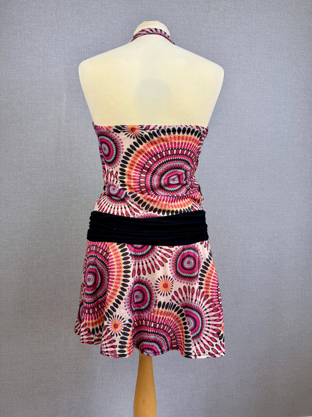 Canela Pink Geometric Halterneck Mini Dress Boho Festival Style Size S