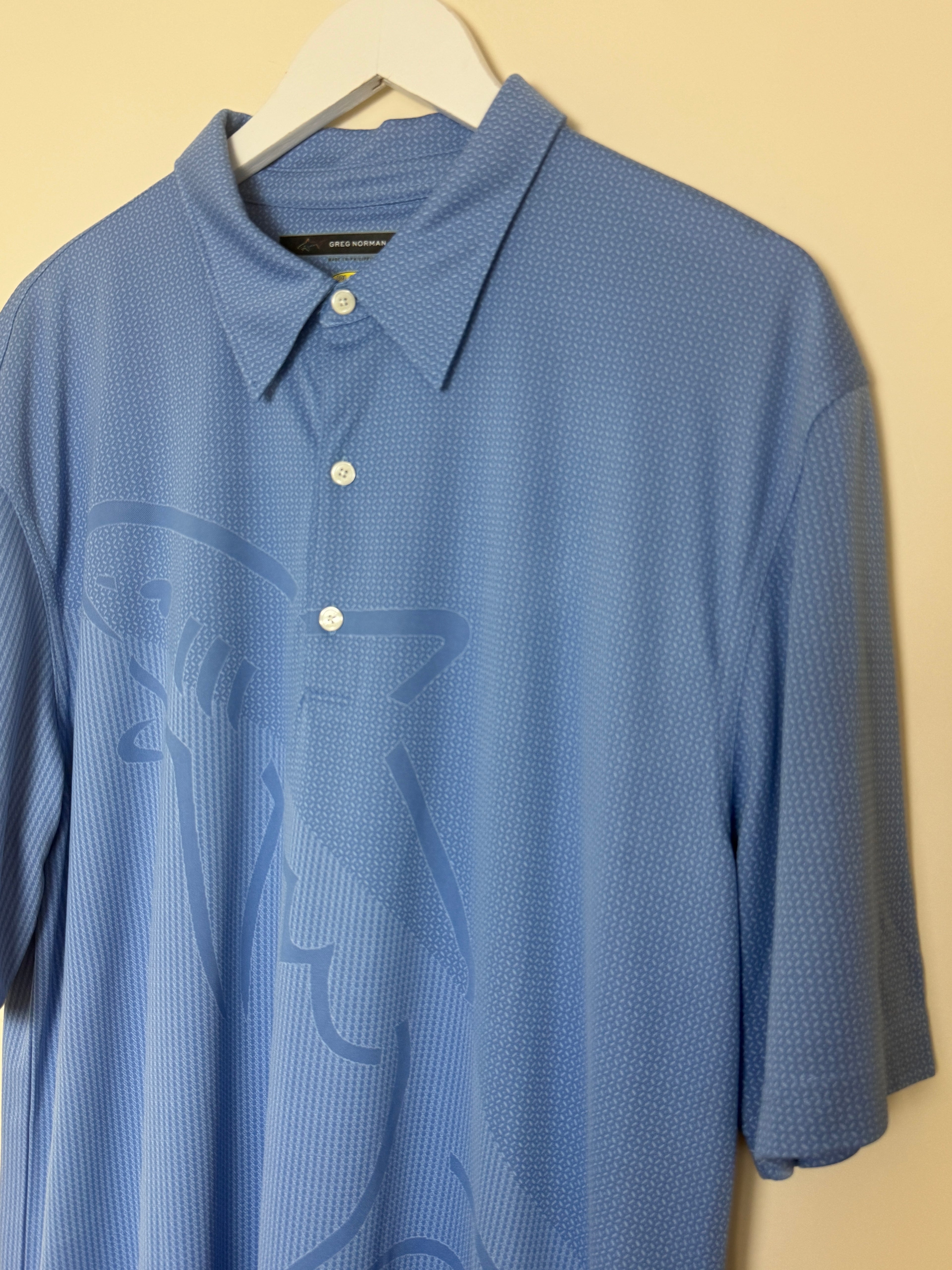 Greg Norman Blue Shark Logo Performance Golf Polo Shirt XL