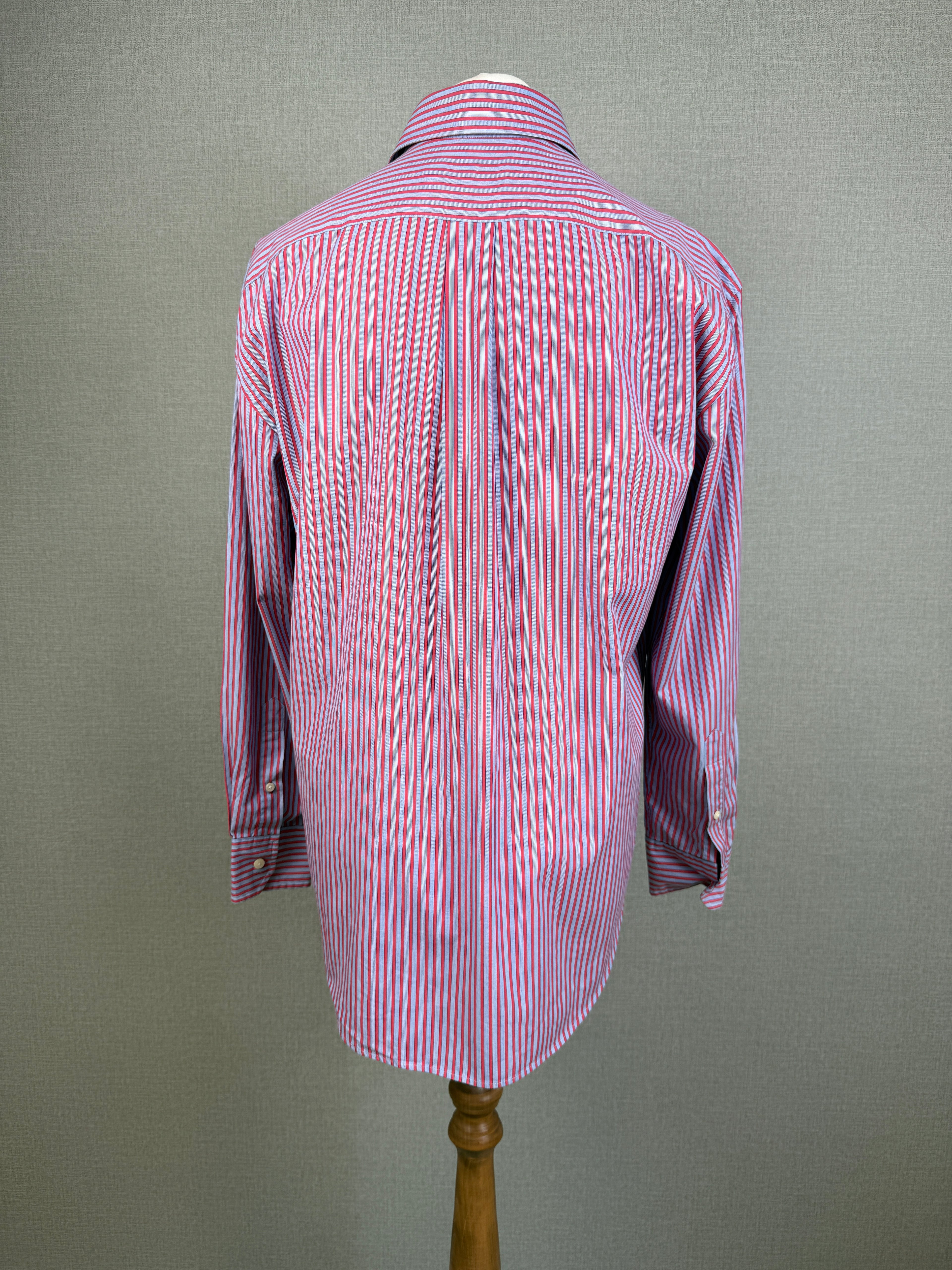 Cortefiel Red Blue Striped Cotton Shirt Large Long Sleeve