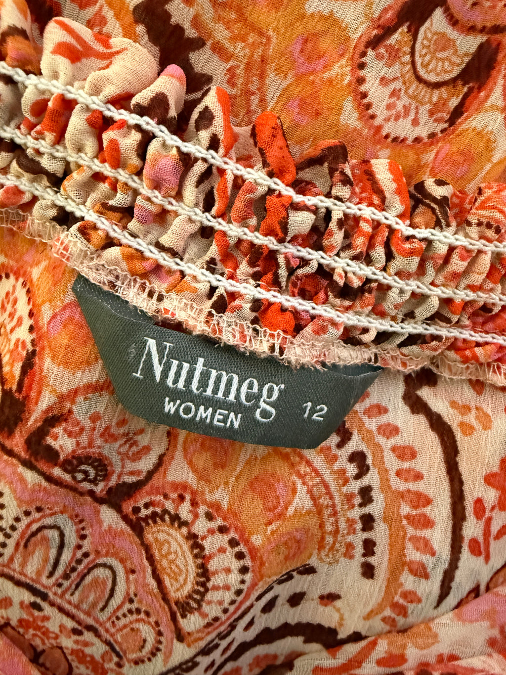 Nutmeg Paisley Print Midi Dress UK12 Pink Orange Boho Floaty Sheer