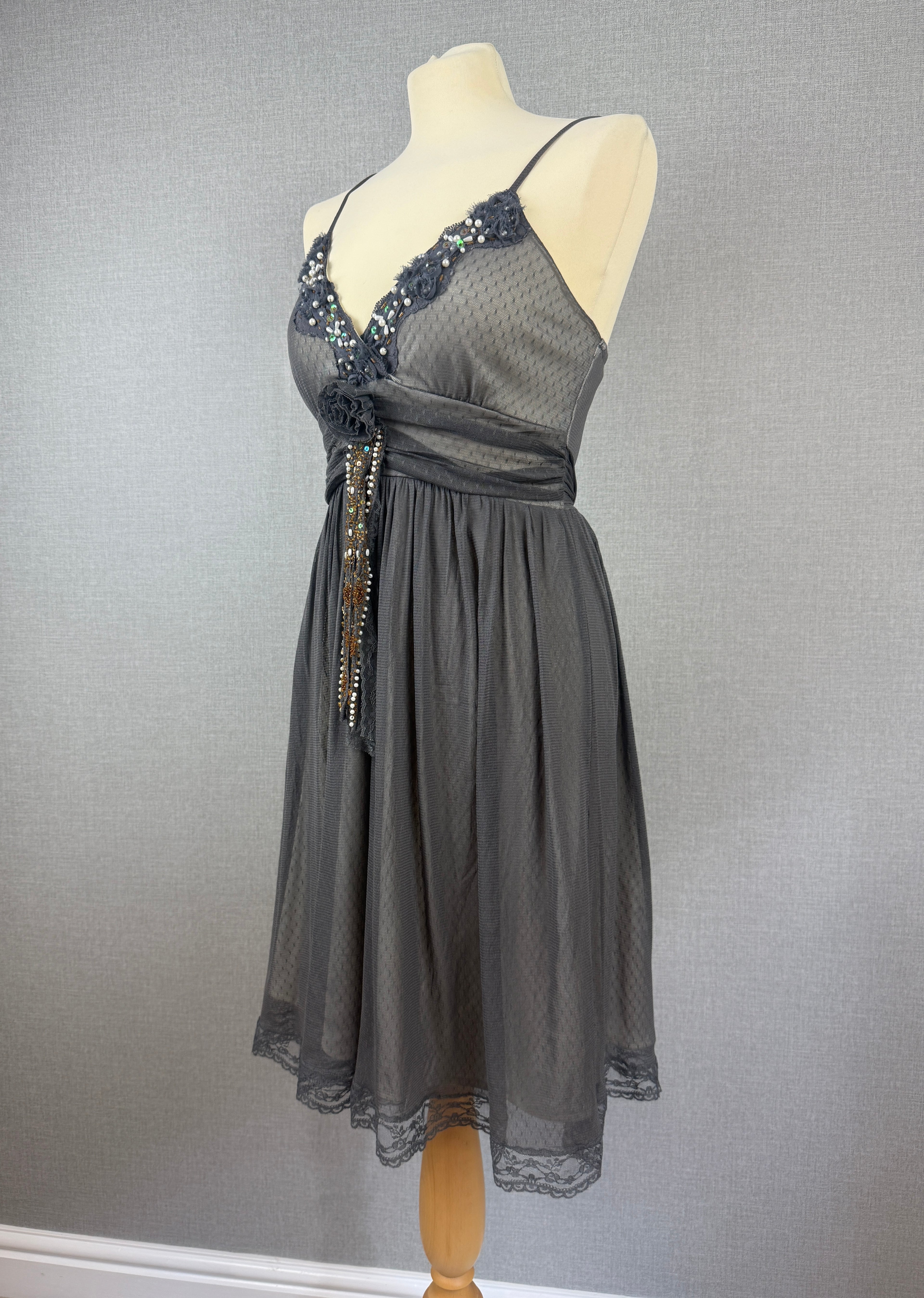 Lipsy Grey Embellished Mesh Midi Dress S/M – Pre-Loved