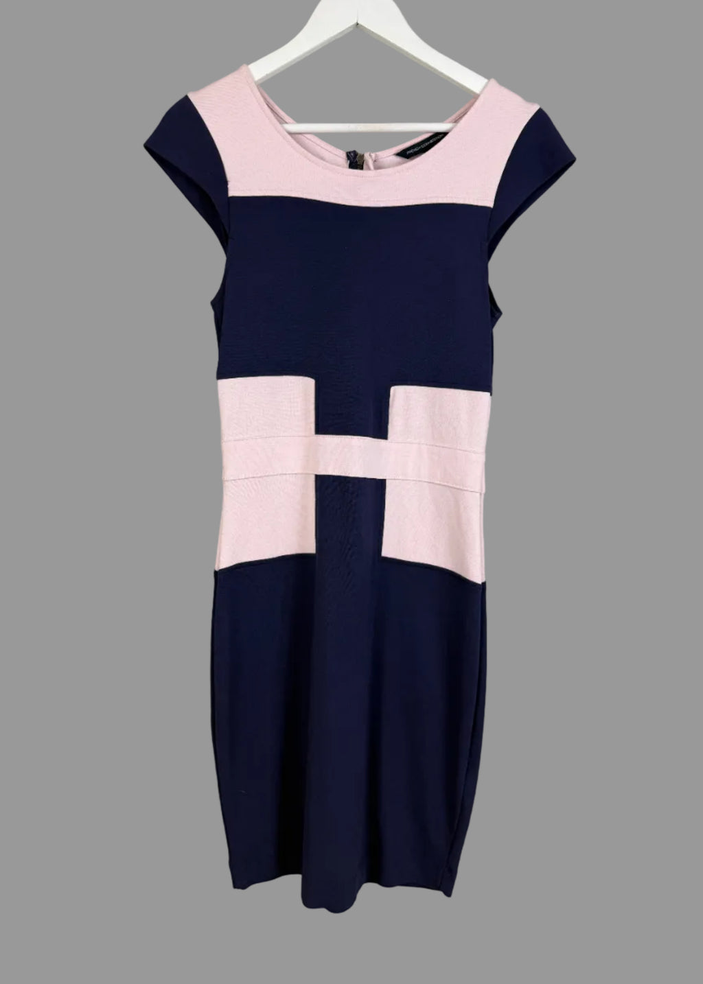 French Connection Navy Pink Colour Block Bodycon Dress UK 14 Small Fit