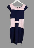 French Connection Navy Pink Colour Block Bodycon Dress UK 14 Small Fit