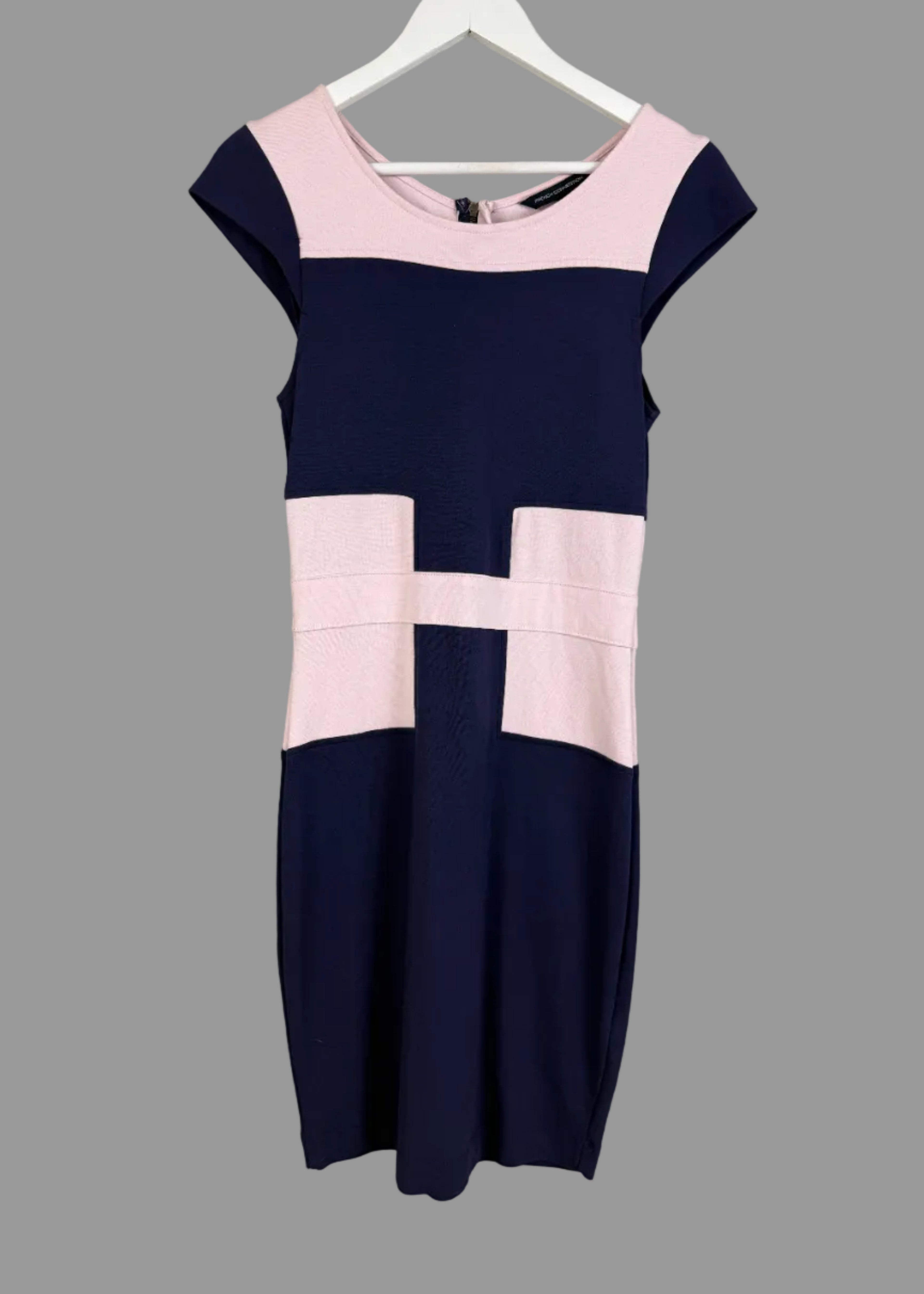 French Connection Navy Pink Colour Block Bodycon Dress UK 14 Small Fit