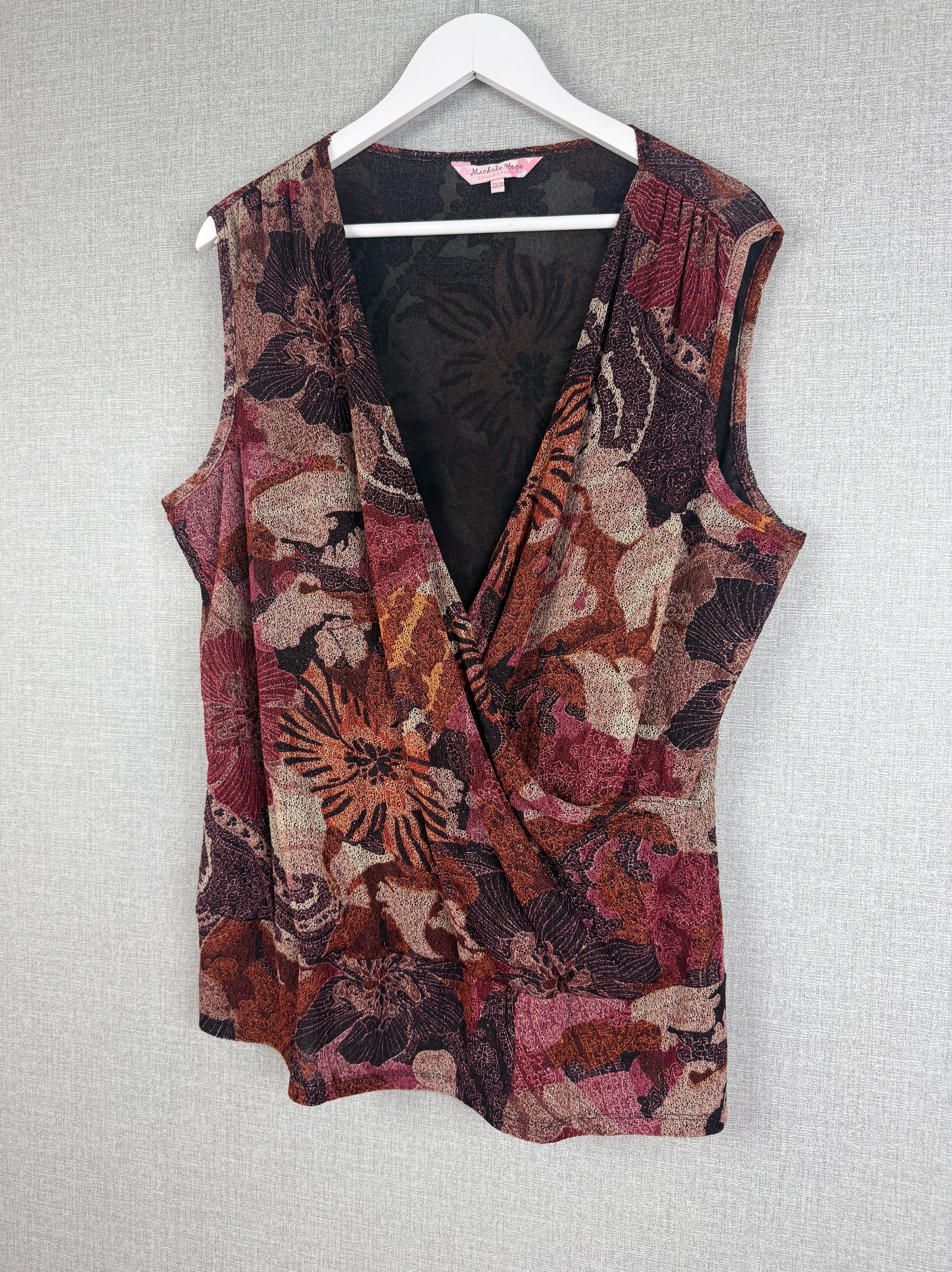 Michele Hope Collection Floral Wrap Effect Sleeveless Top UK 22/24 - Preloved