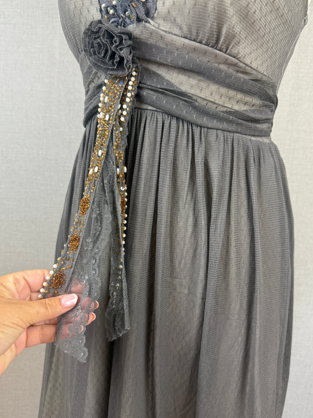 Lipsy Grey Embellished Mesh Midi Dress S/M – Pre-Loved