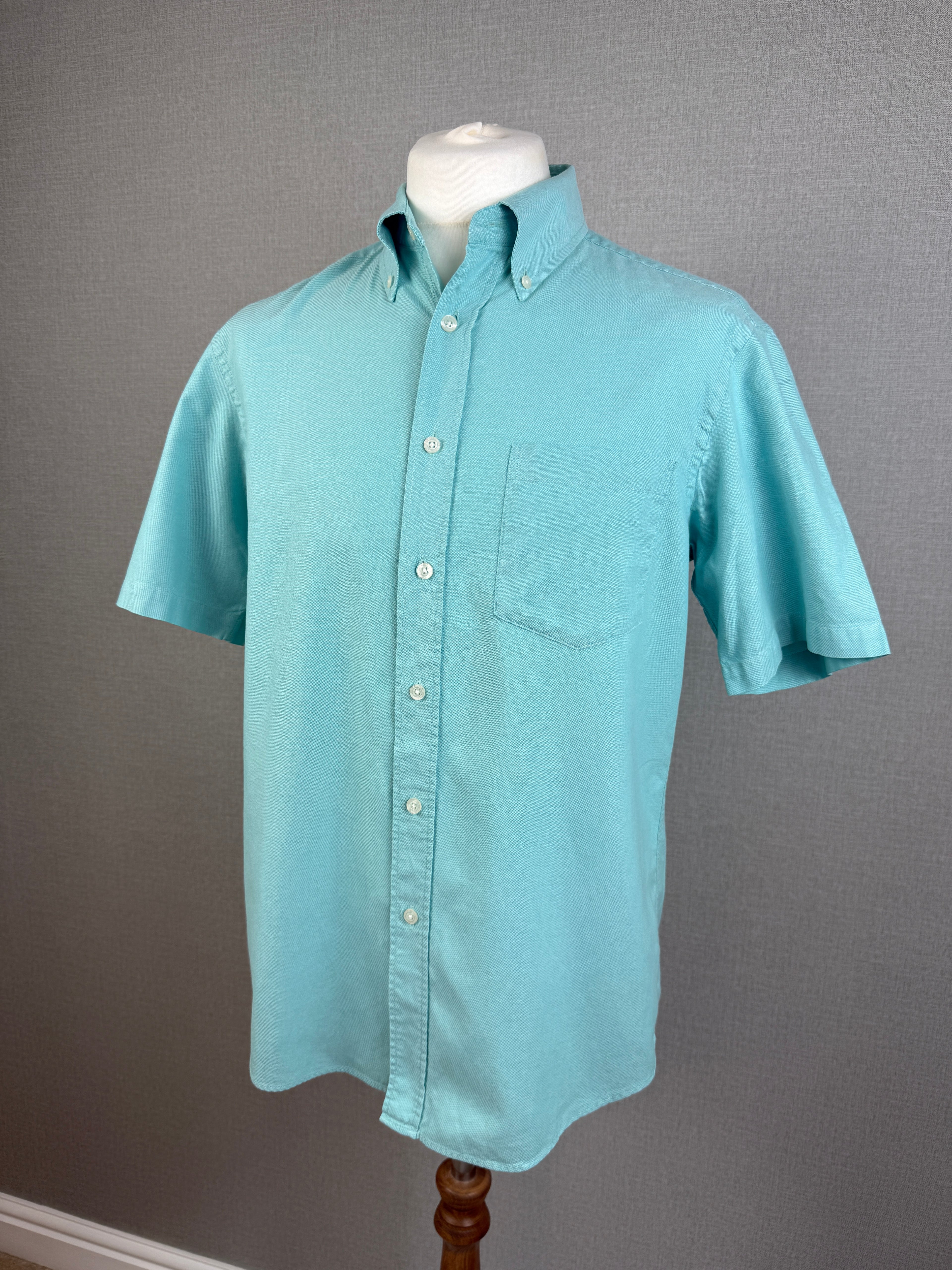 M&S Blue Harbour Aqua Oxford Cotton Short Sleeve Shirt Medium