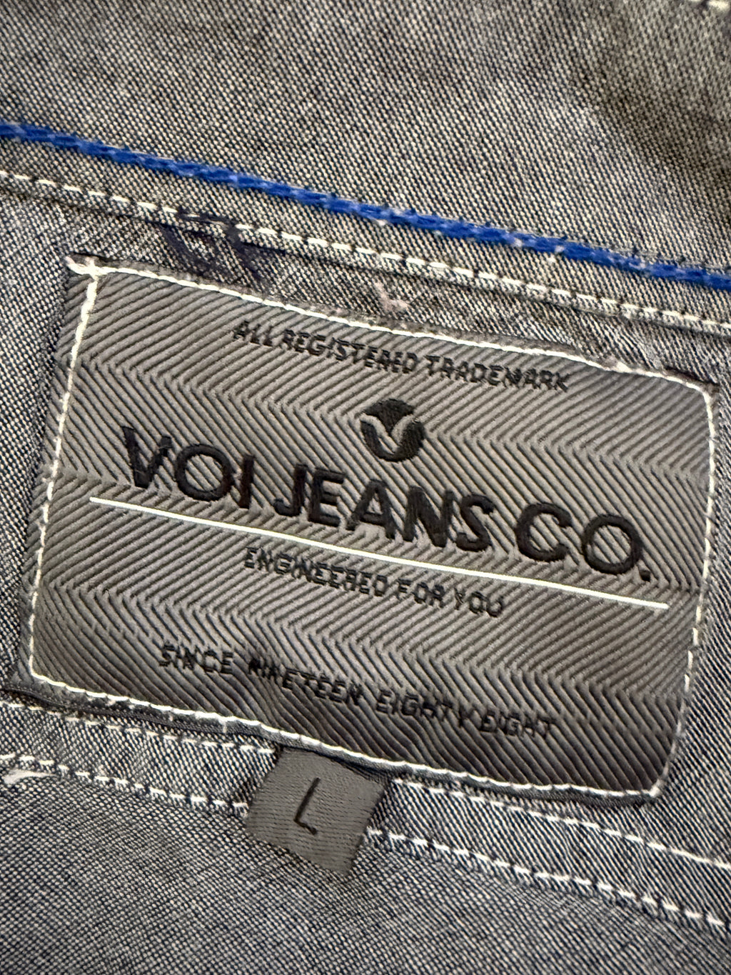 VOI Jeans Grey Chambray Utility Shirt Mens Large