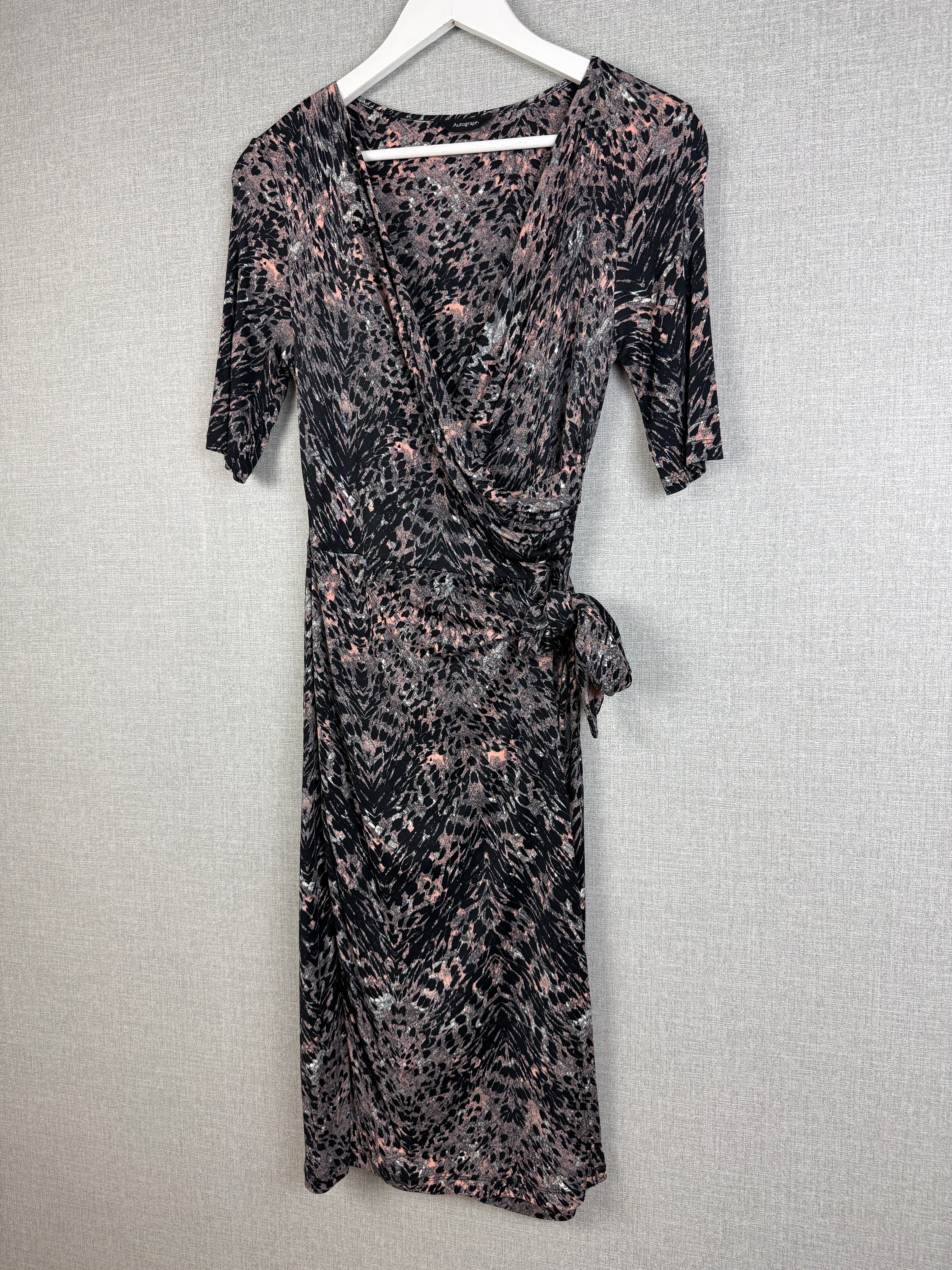 Autograph M&S Animal Print Ruched Wrap Midi Dress UK 10