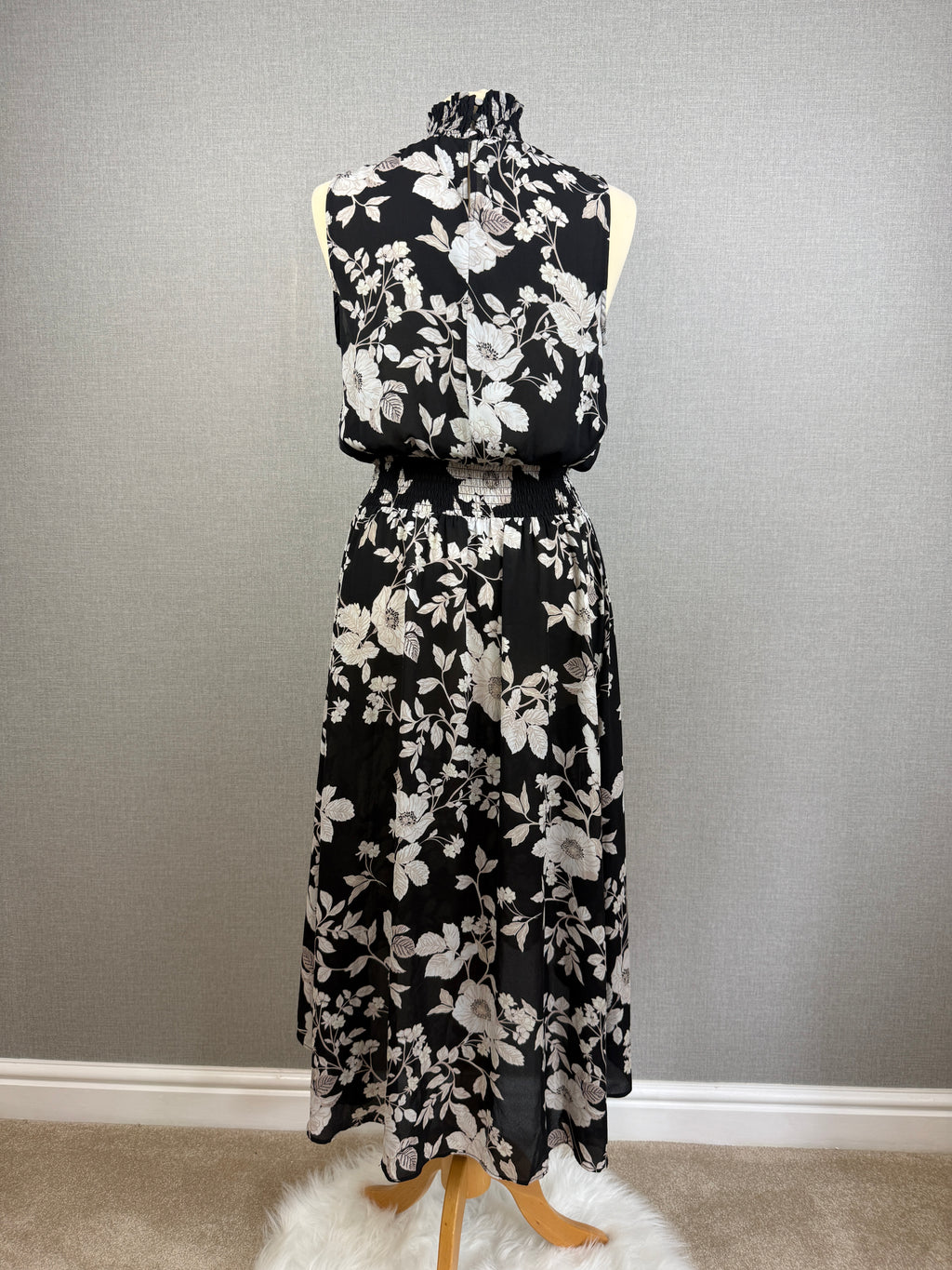 Nanette Lepore Black White Floral High Neck Midi Dress UK10 ( US6 )