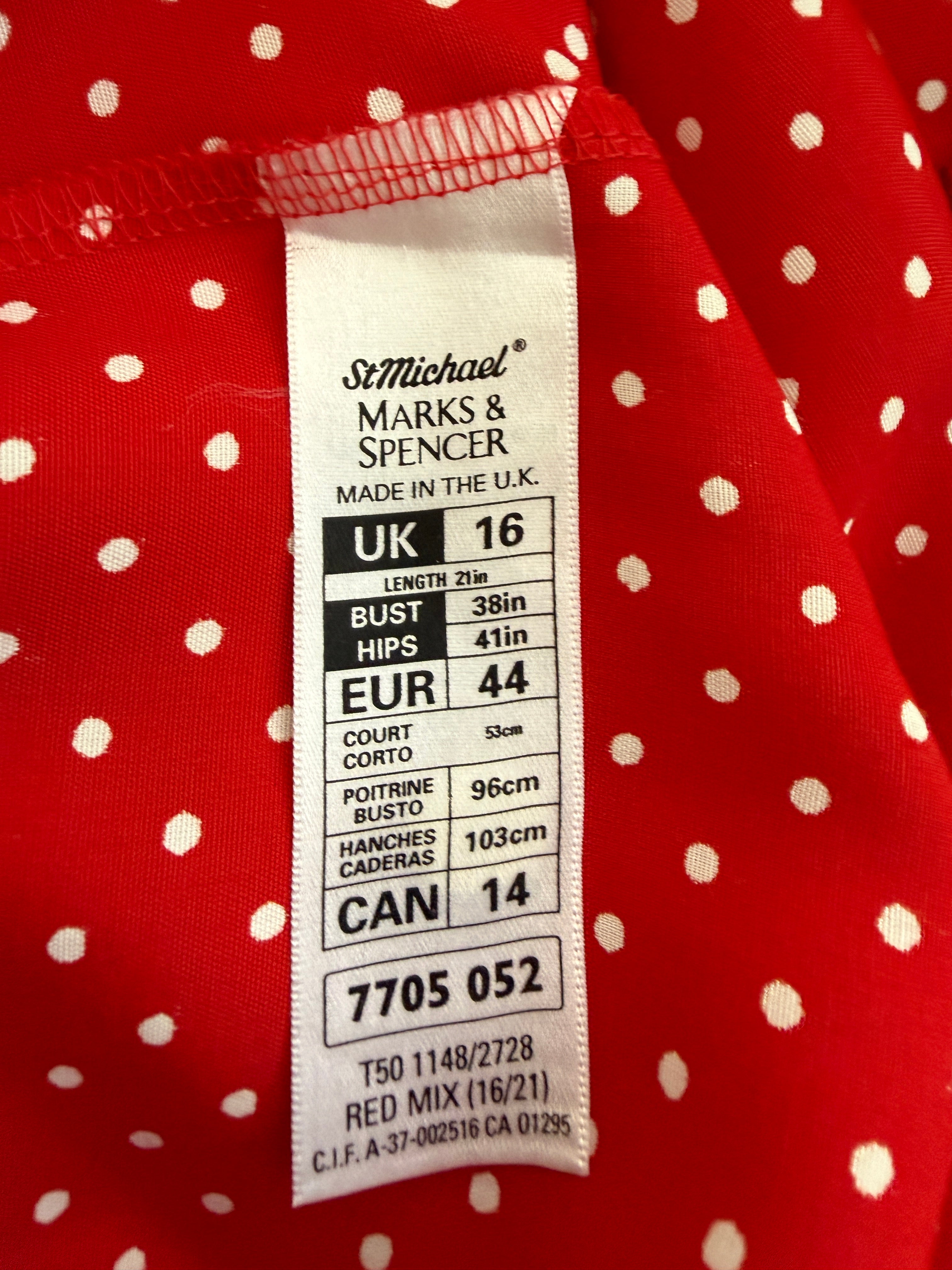 Vintage St Michael Red Polka Dot Slip Dress UK16 90s Made In UK