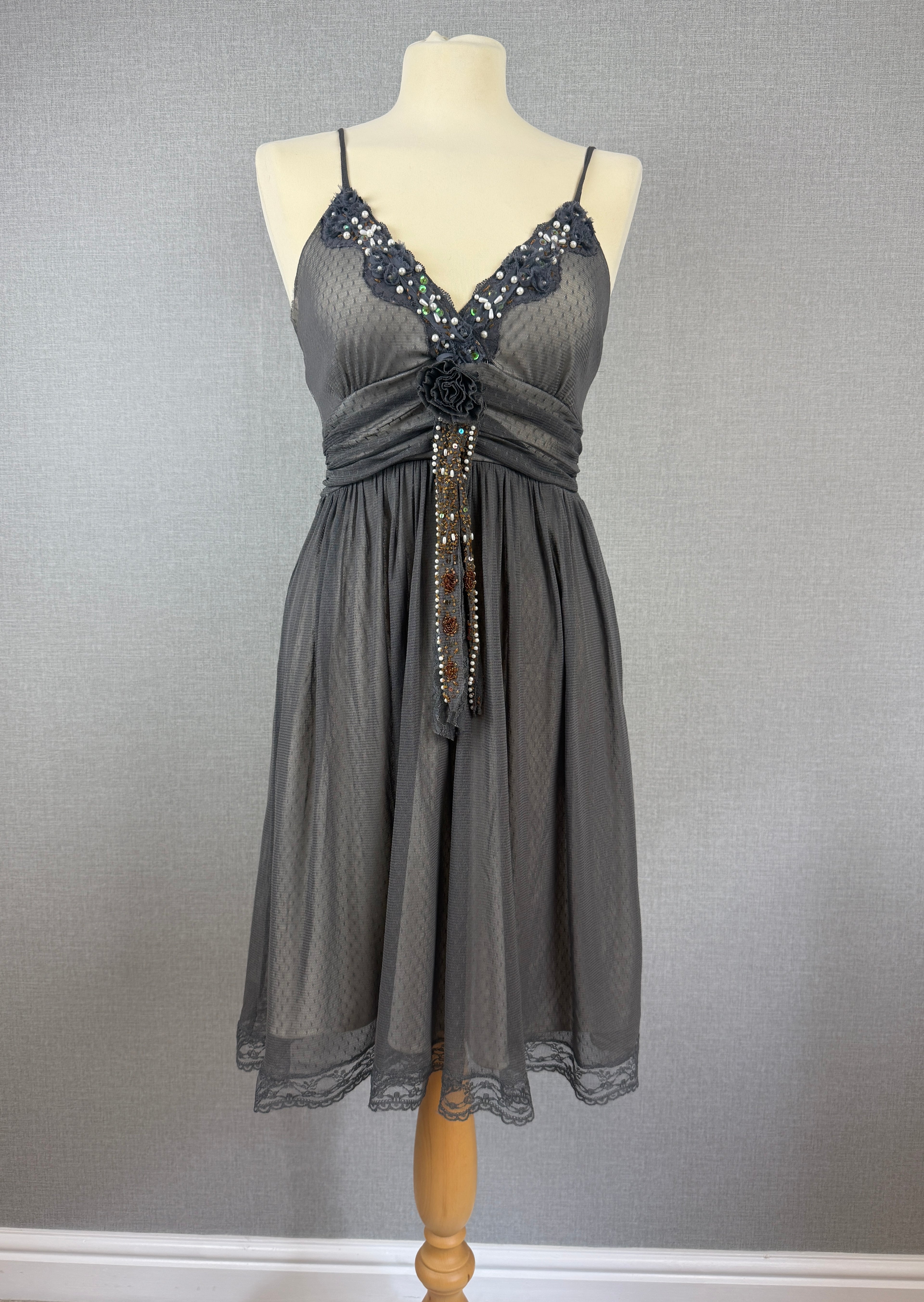 Lipsy Grey Embellished Mesh Midi Dress S/M – Pre-Loved