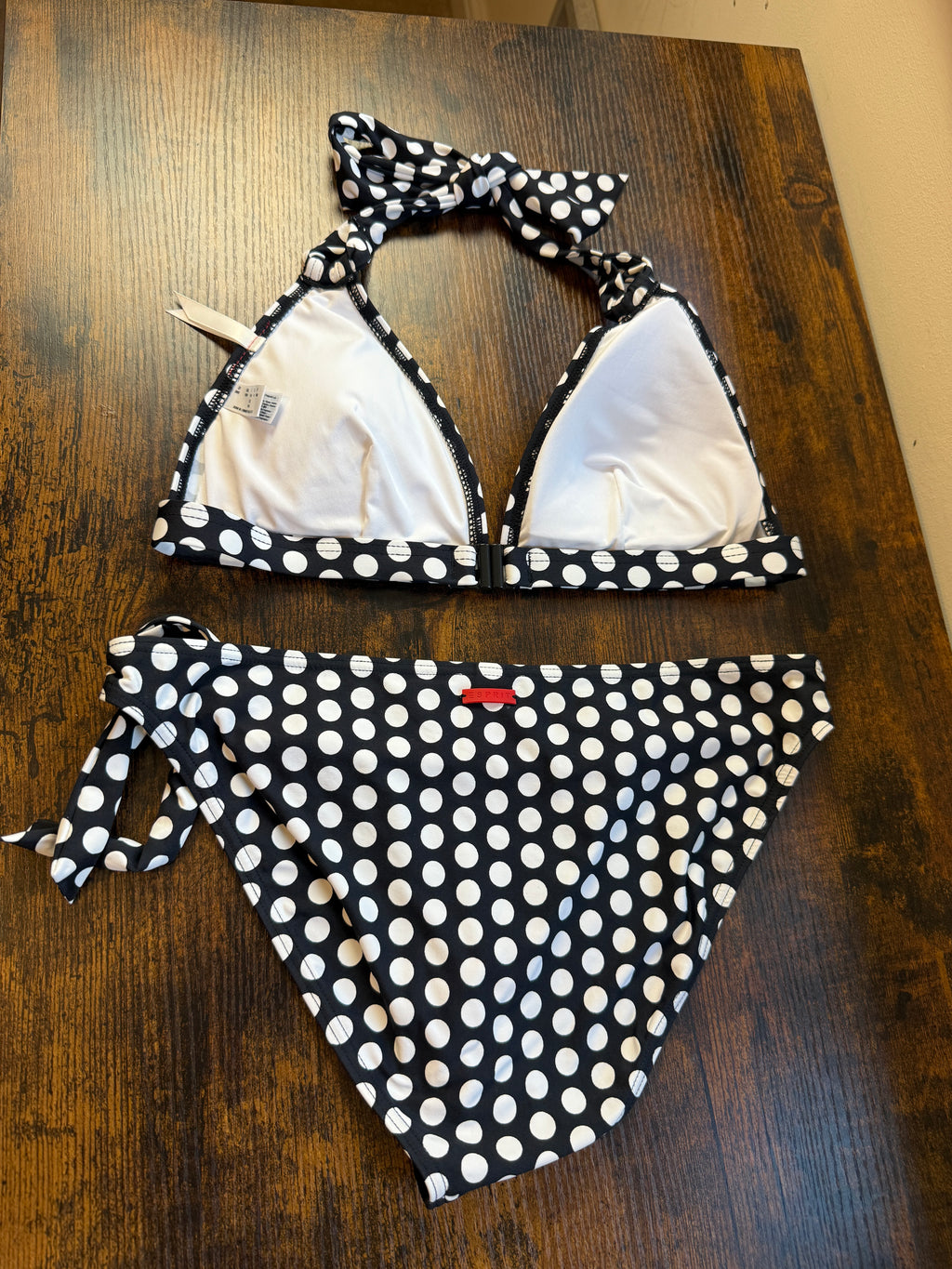 Esprit Black White Polka Dot Halterneck Bikini Set UK 12 34B