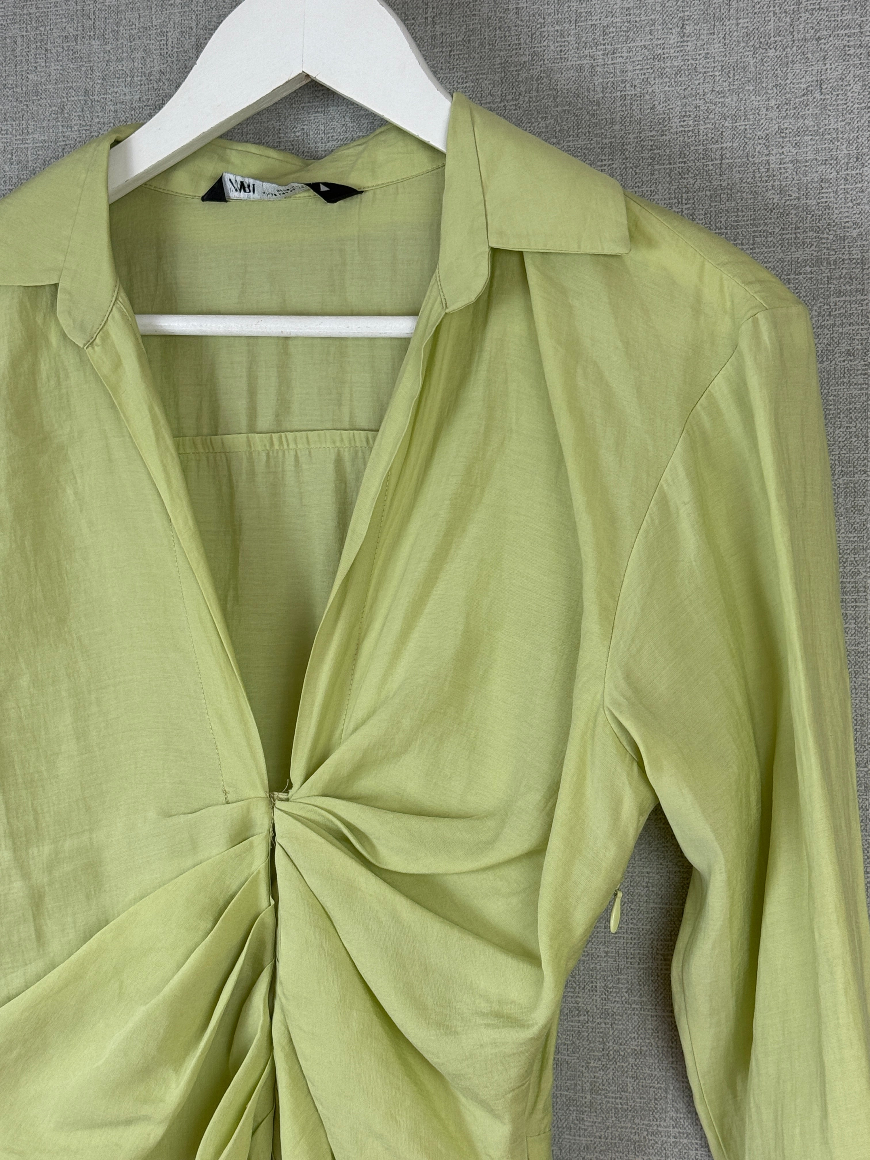 Zara Lime Green Ruched Shirt Mini Dress UK 6 XS - Pre-Loved