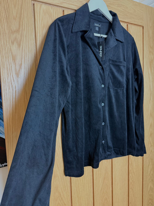 Boohoo Black Velour PJ / Loungewear Long Sleeve Top - BNWT - Size 10