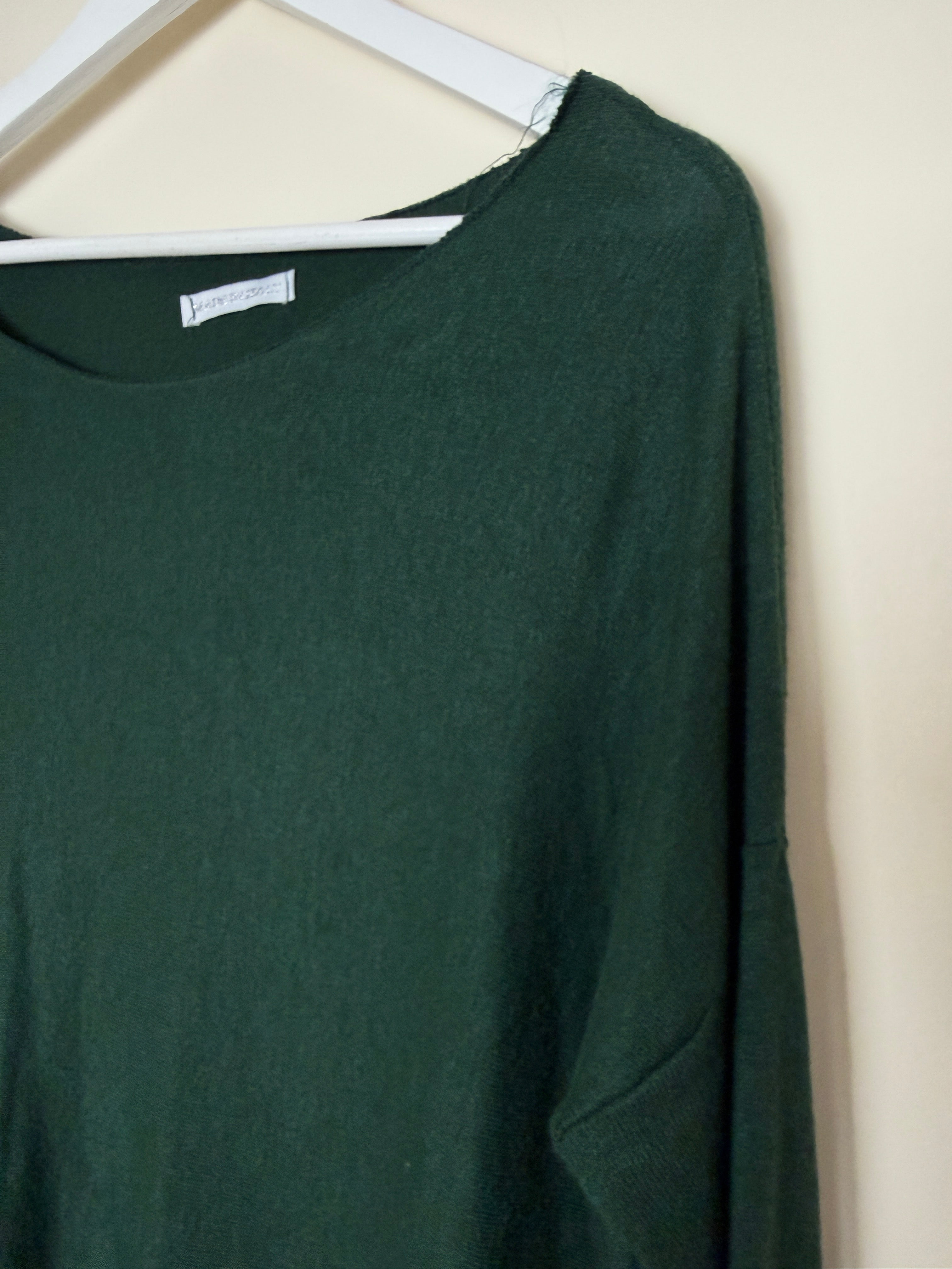 Made In Italy Dark Green Lightweight Knitted Tunic Top - Large
