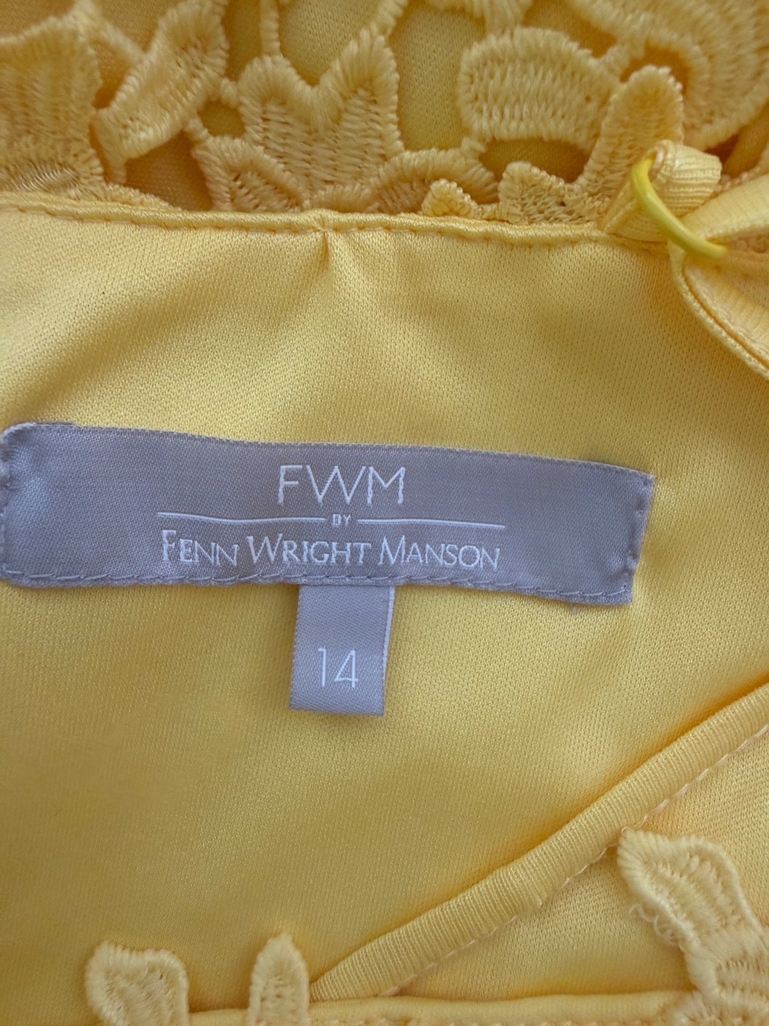 FWM Fenn Wright Manson Yellow Lace Midi Dress UK14 Floral Occasion Dress